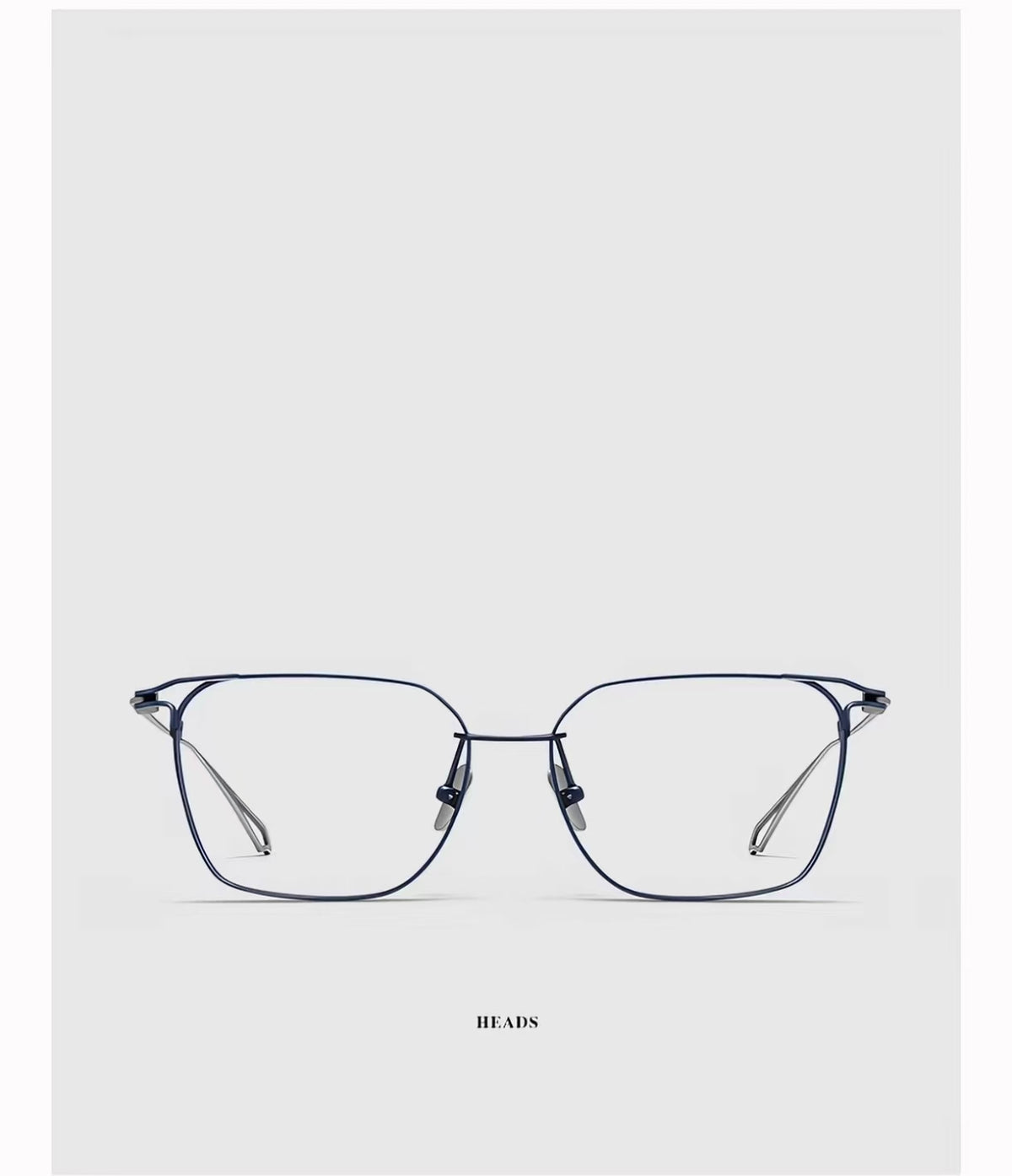 Blue & Silver oversized pure titanium full-rim glasses, front product view