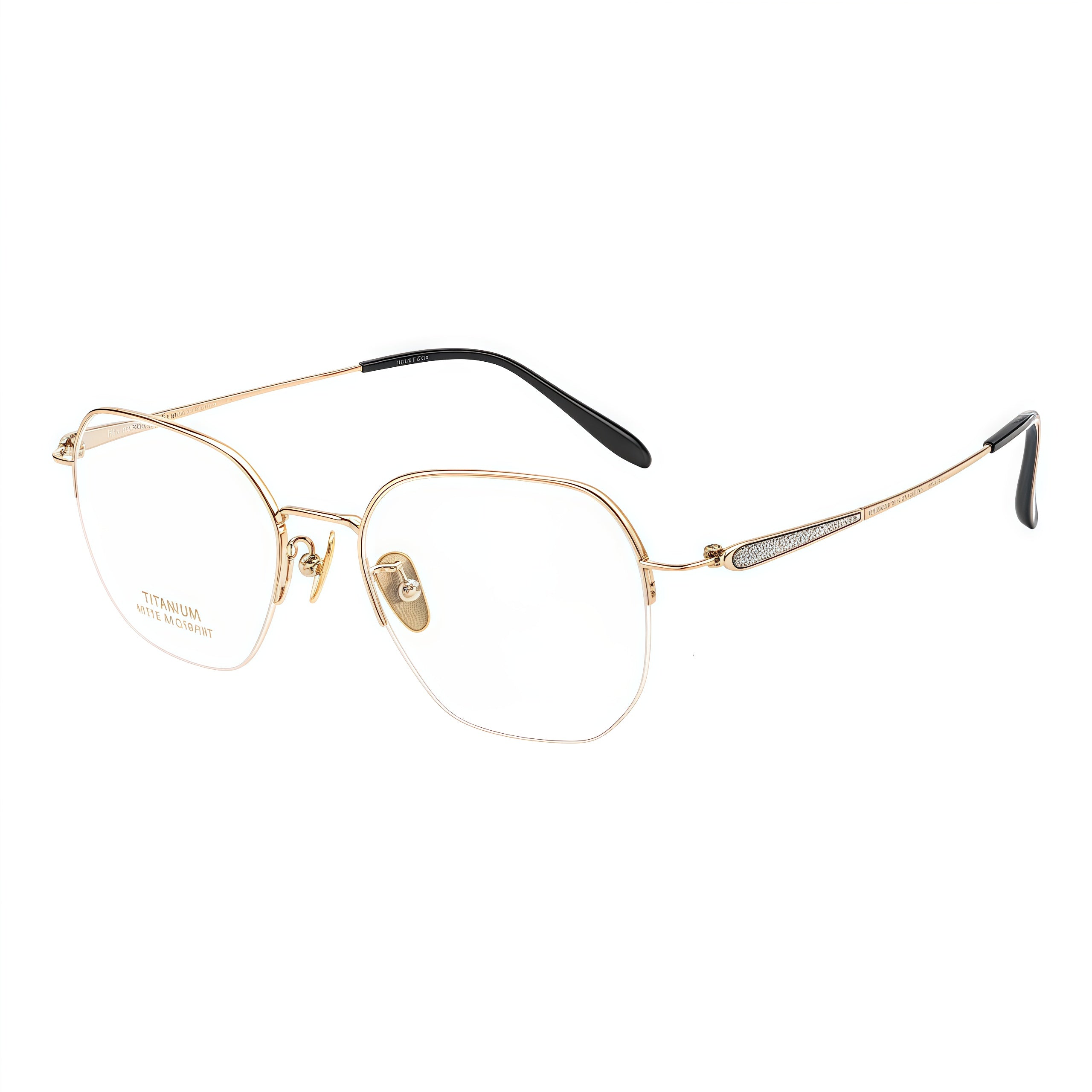 Gold women's modern pure titanium semi-rimless glasses, 45-degree product view