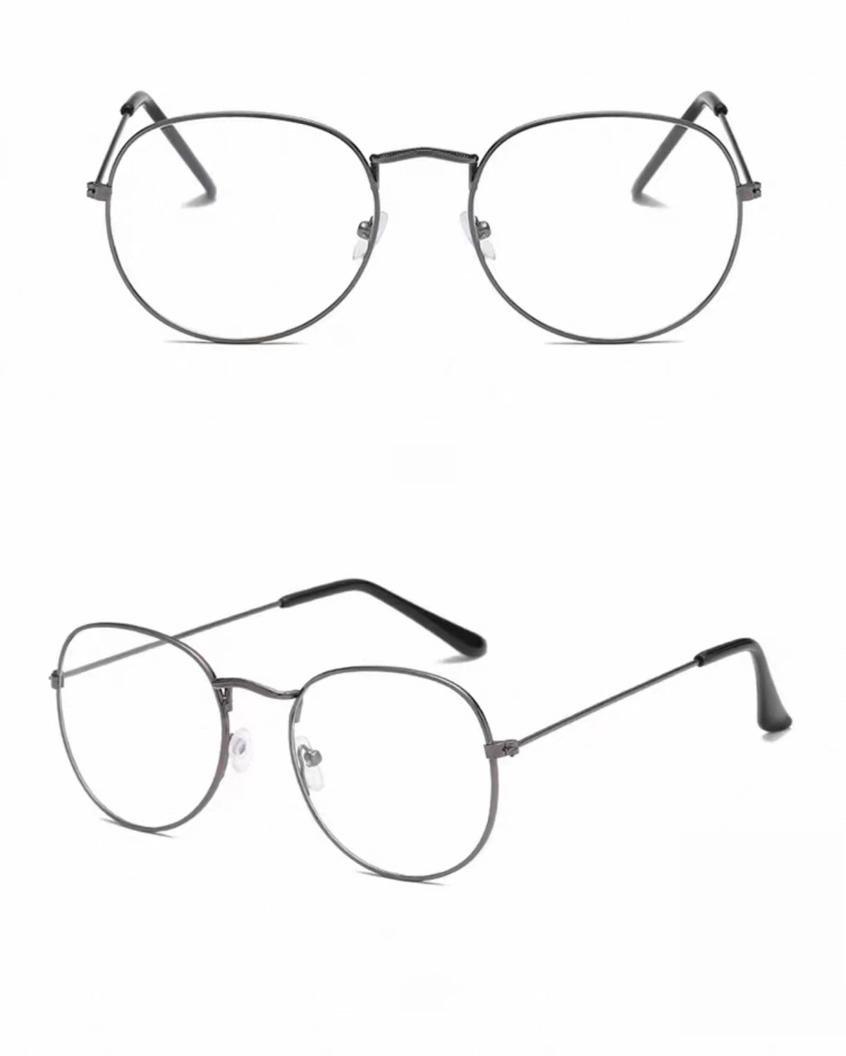 Dark Gray front and 45-degree product views of Unisex Retro Alloy Round Full-Rim Glasses