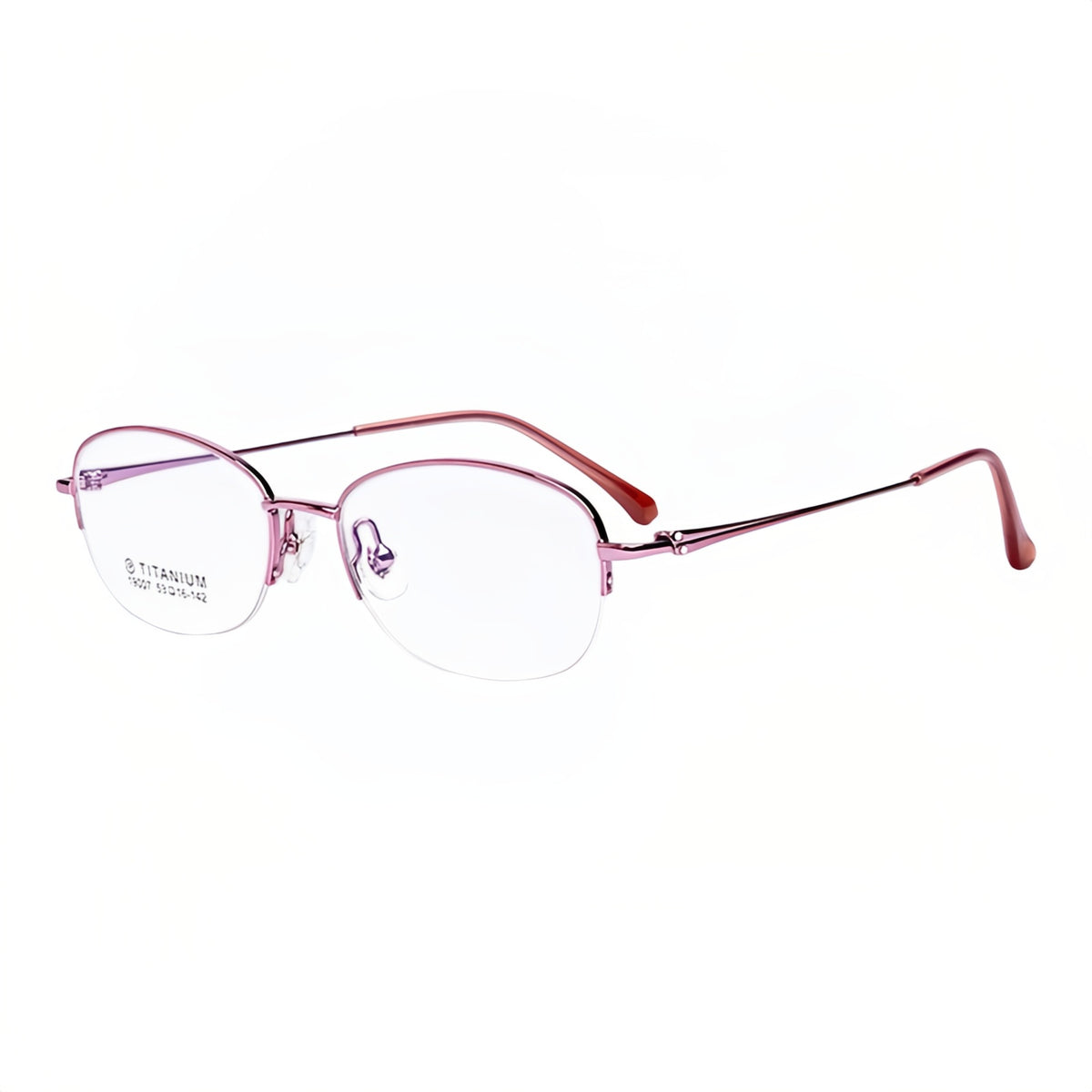 Pink women's stylish pure-titanium semi-rimless glasses, original 45-degree detail