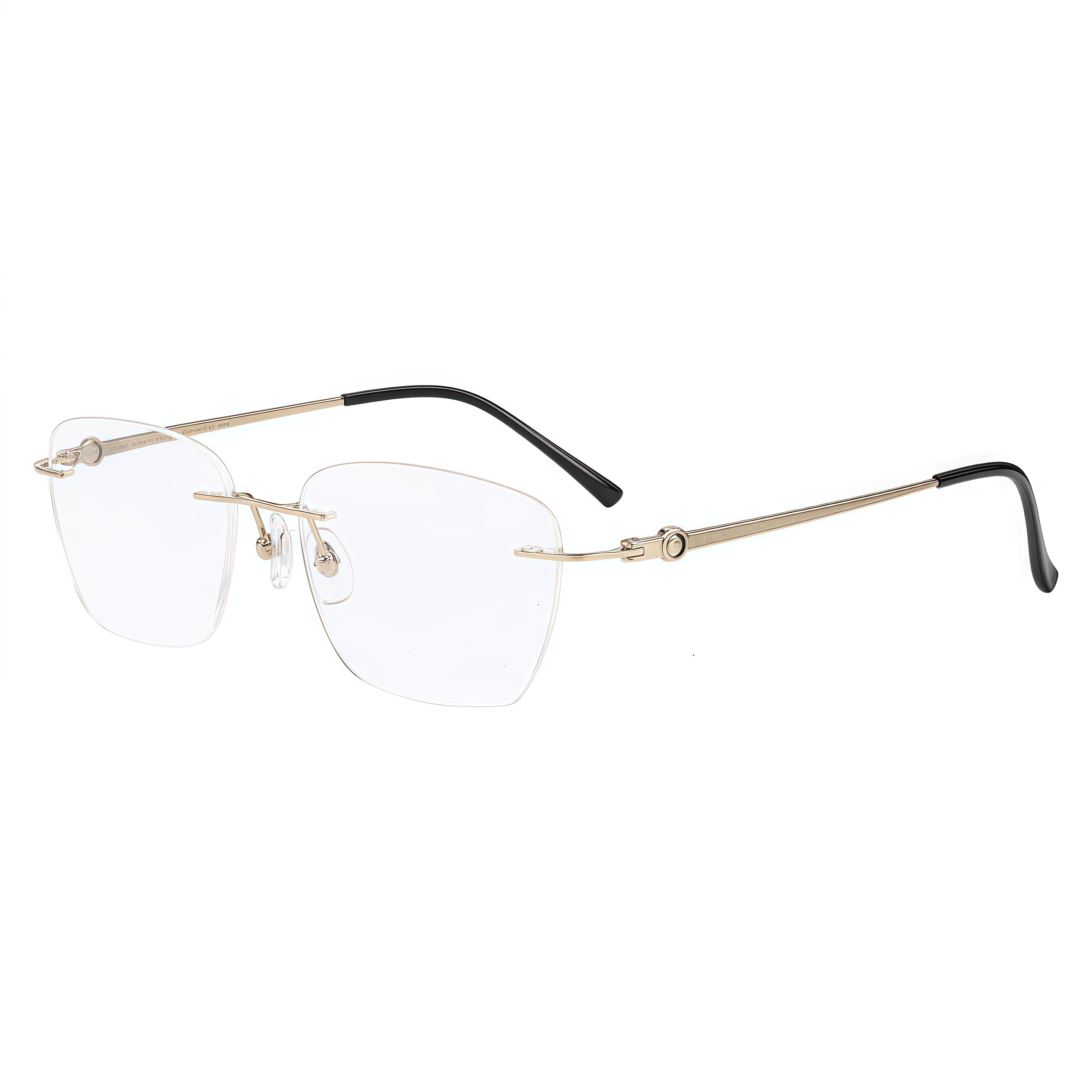 Gold unisex titanium rimless geometric soft-square eyeglass frames, product view
