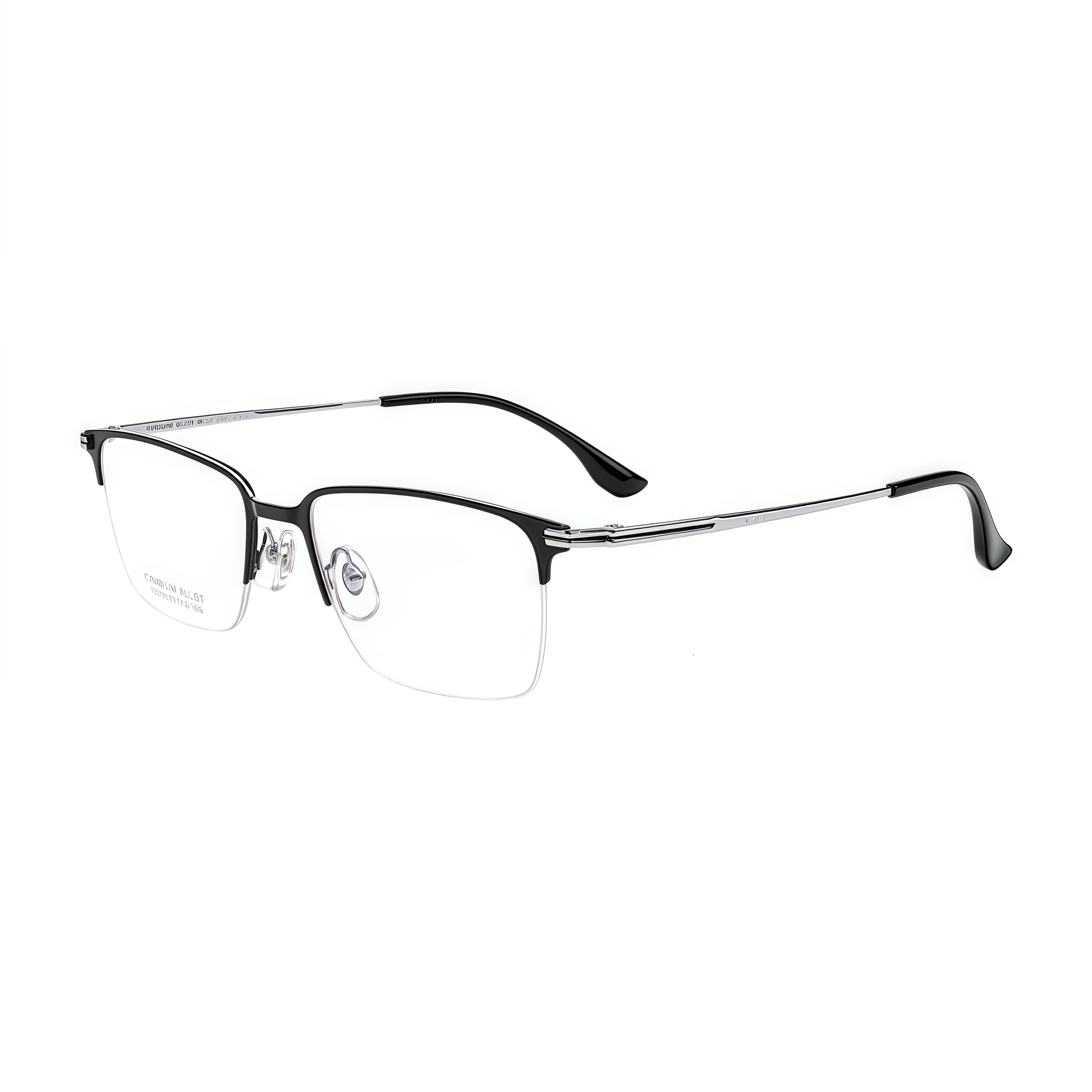 Black and Silver vintage titanium semi-rimless glasses, 45-degree product view