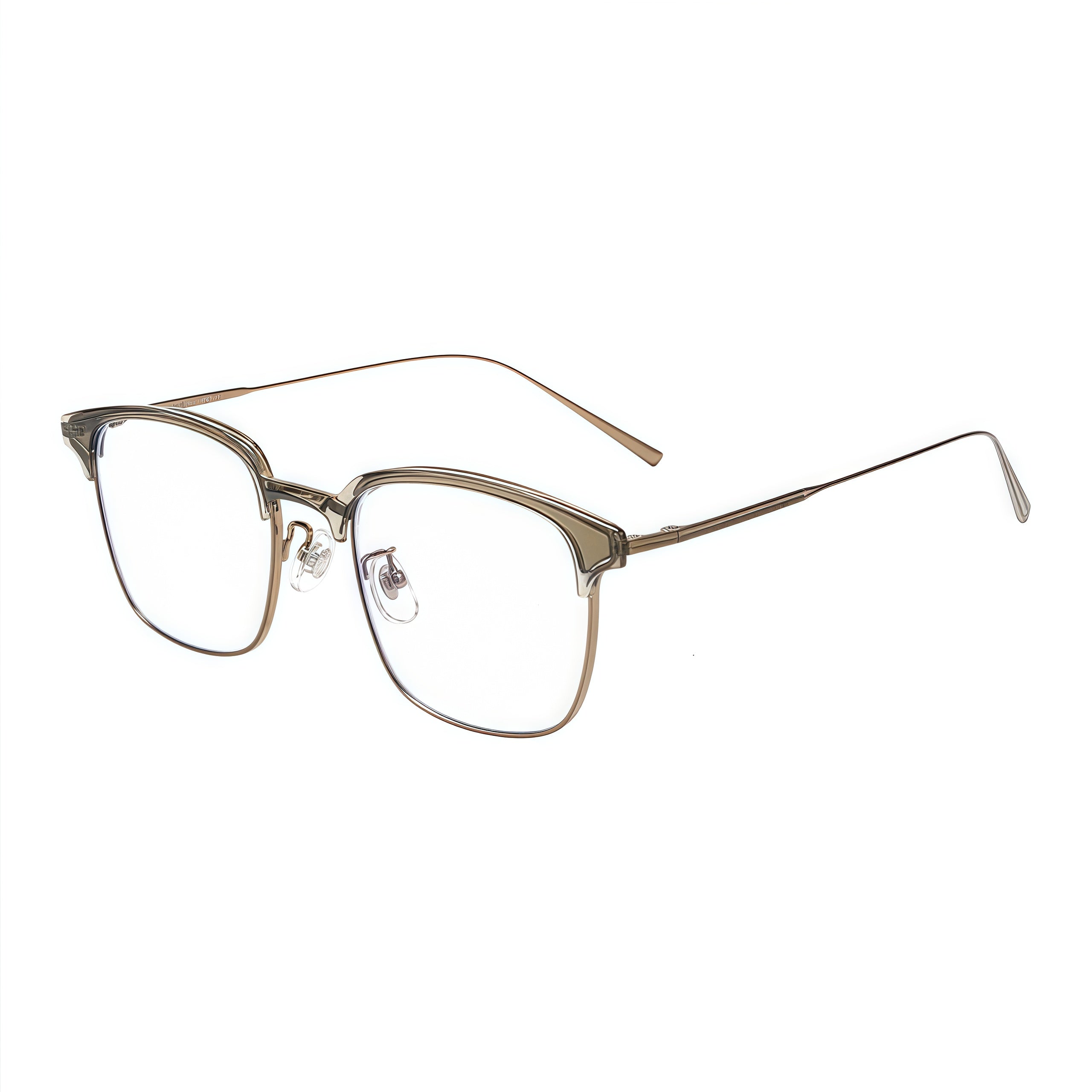 Olive Green and Gold classic semi-rimless glasses, 45-degree product view