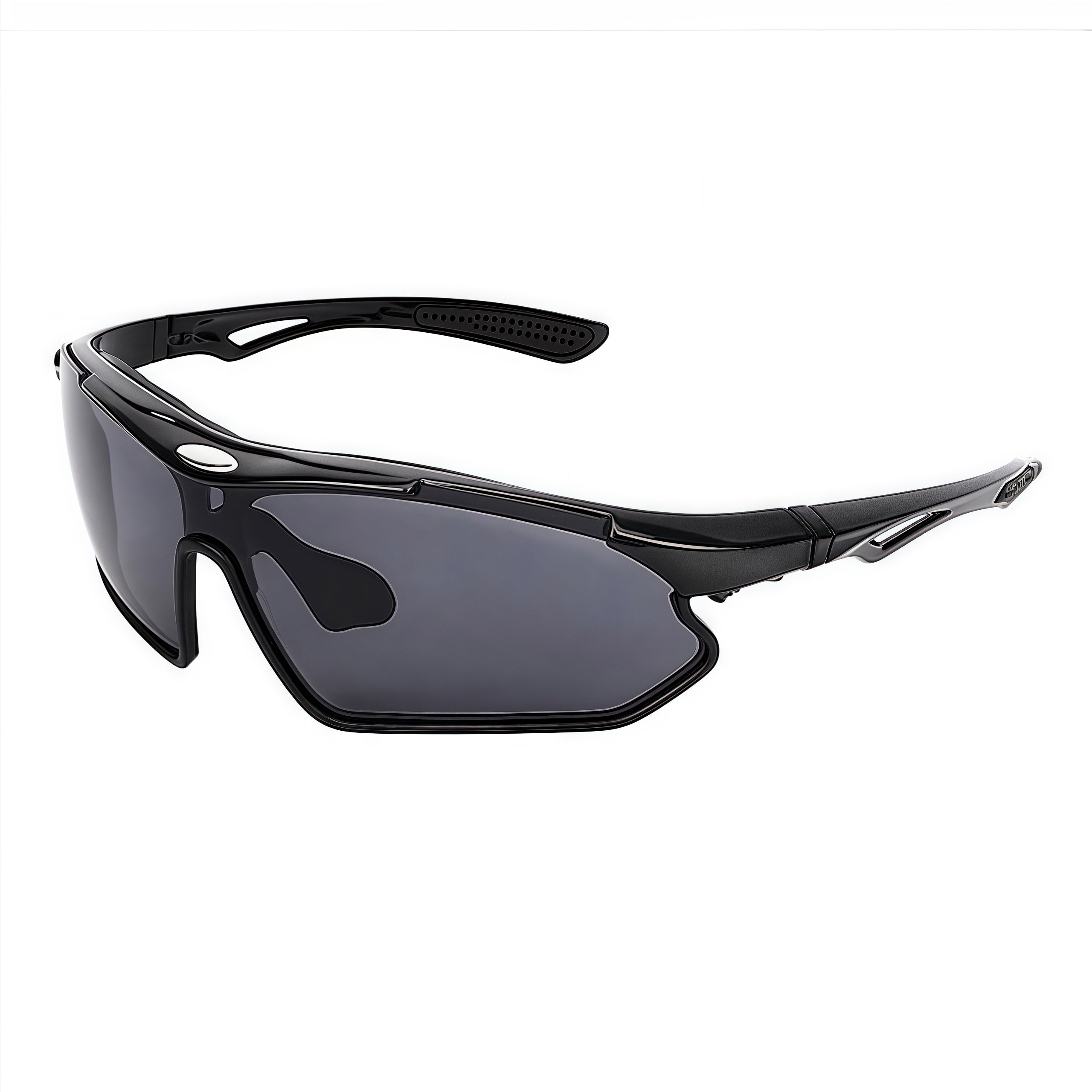 Black Frame/Black Lens unisex tr wraparound shield sunglasses, 45-degree view