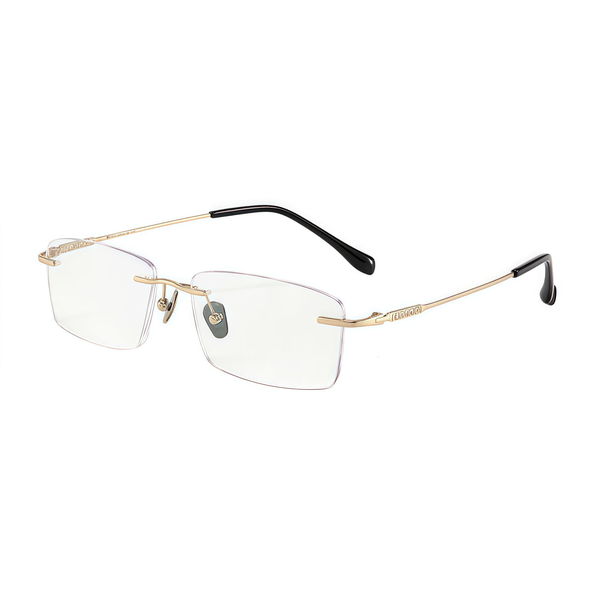 Black/Gold unisex pure titanium rimless slim rectangular eyeglass frames, product view