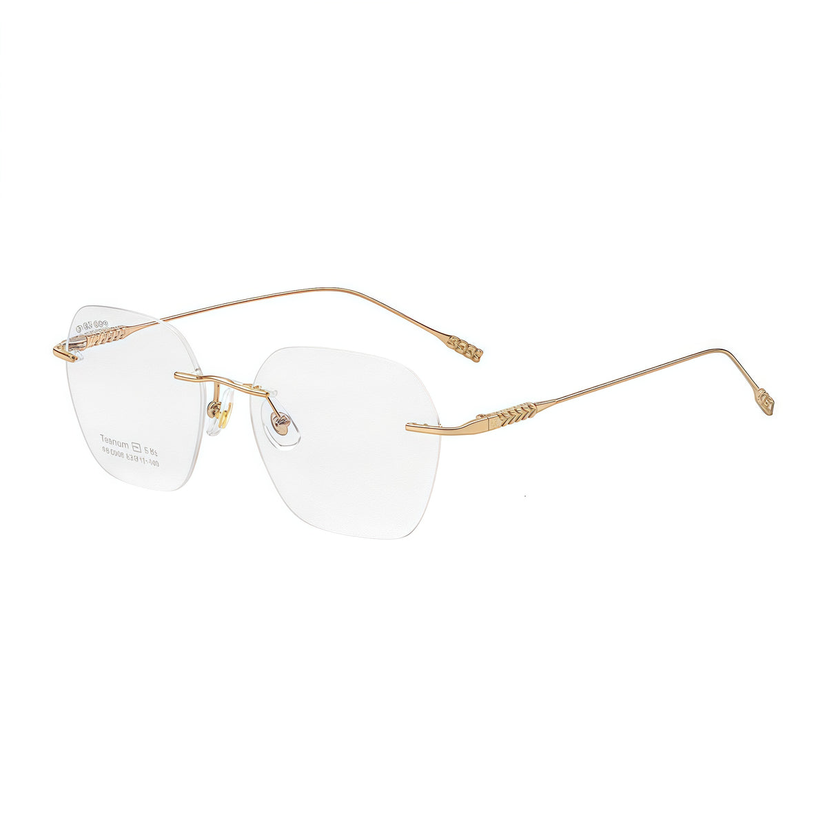 Gold unisex pure titanium soft-square rimless eyeglasses, 45-degree view