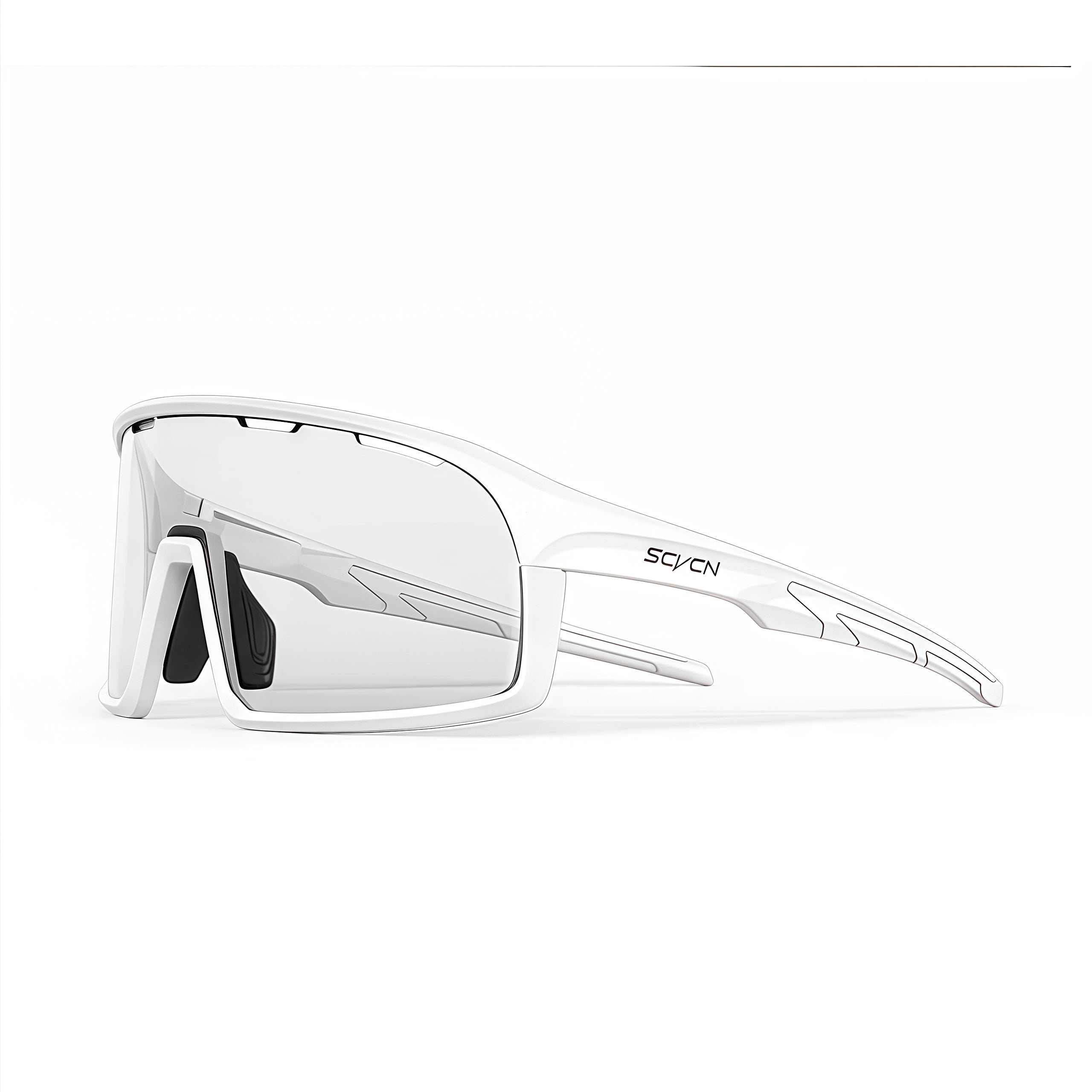 Glossy White Frame/Photochromic Grey Lens unisex polycarbonate rectangle sunglasses, 45-degree view
