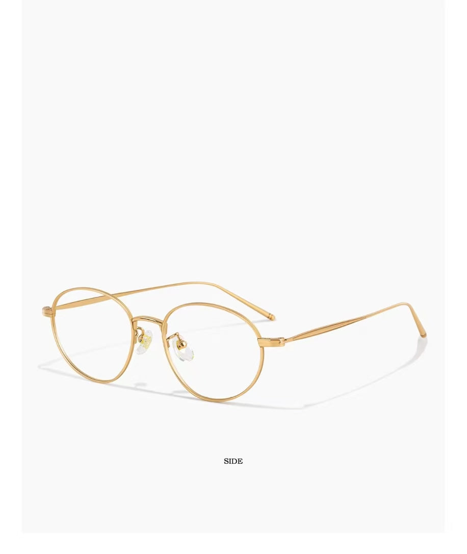 Retro Ultra-Light Gold Wire Oval Titanium Anti-Blue Light Prescription Ready Glasses