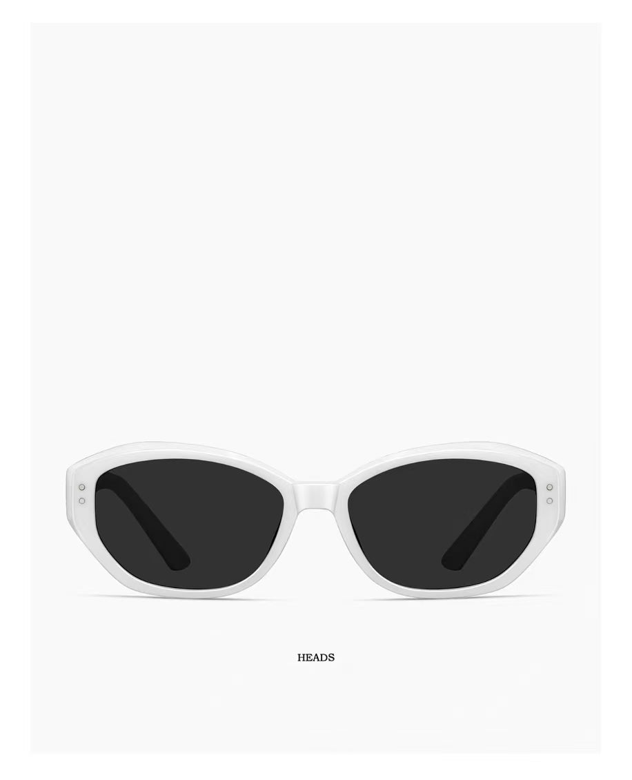 White full-rim narrow oval acetate sunglasses, front view