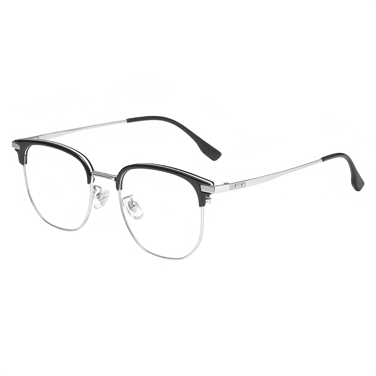 Black/Silver round semi-rimless eyeglass frame, product view