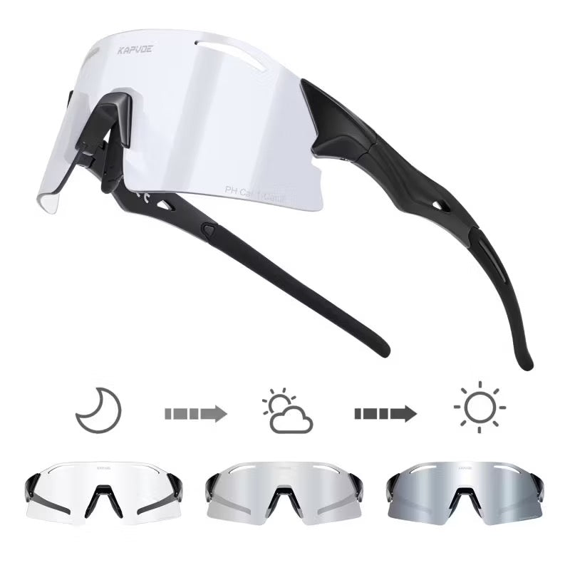 Black Frame/Photochromic Silver Lens 45-degree product view of Performance Lightweight Photochromic Sports Sunglasses