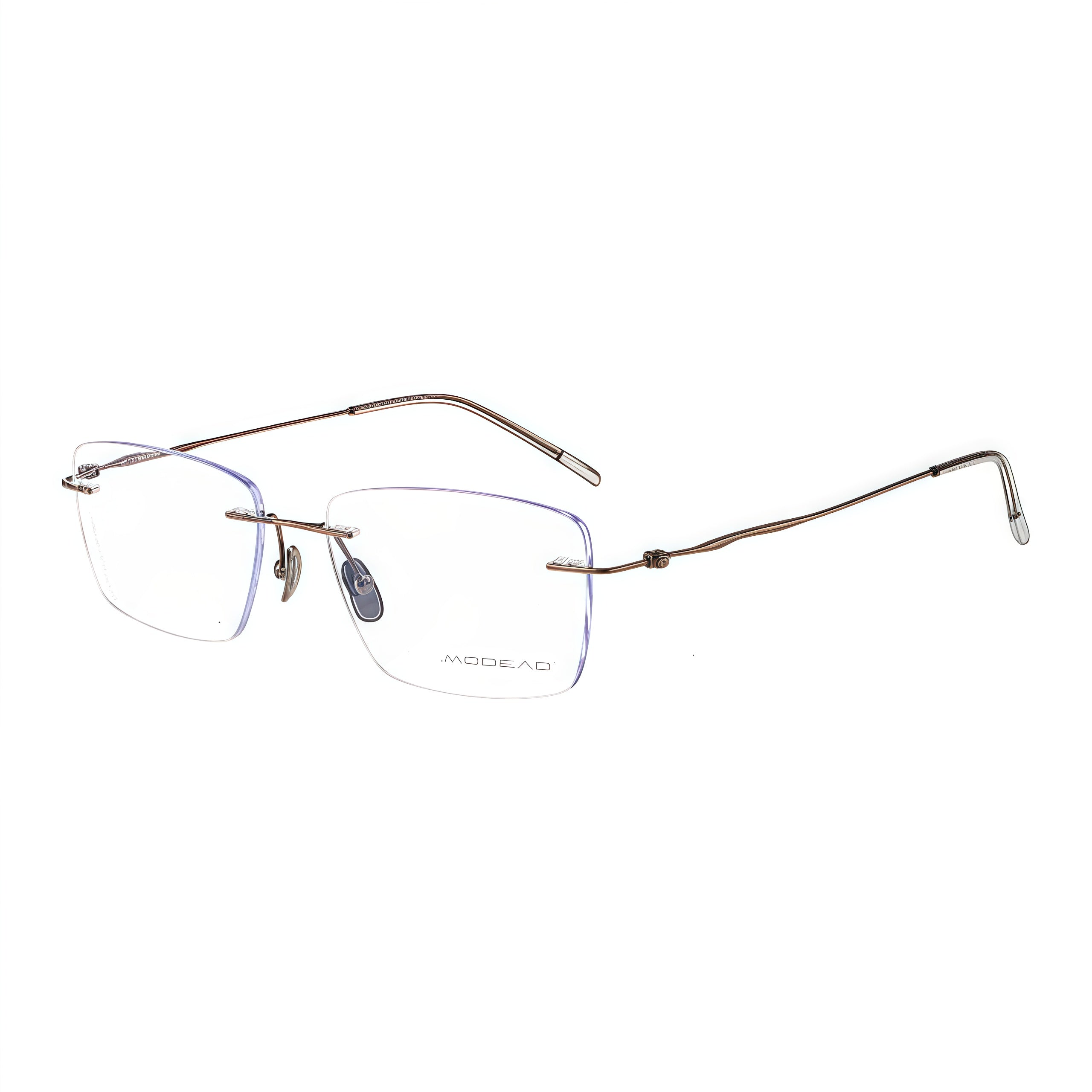 Antique Bronze unisex pure-titanium rimless stepped-temple glasses, 45-degree product view