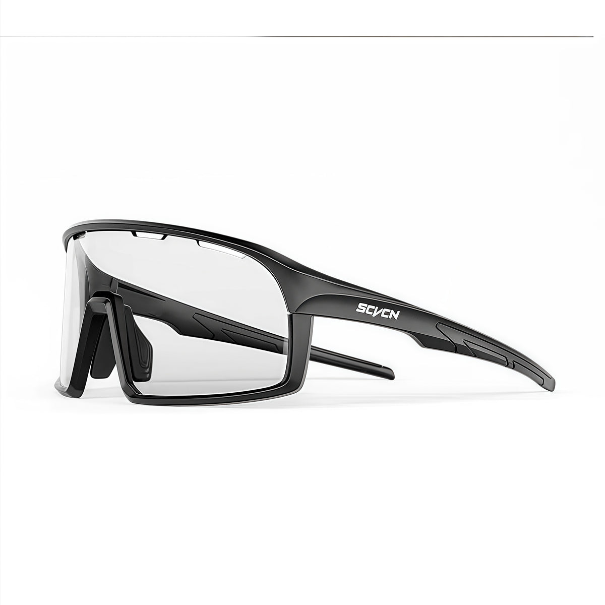Glossy Black Frame/Photochromic Grey Lens unisex polycarbonate rectangle sunglasses, 45-degree view