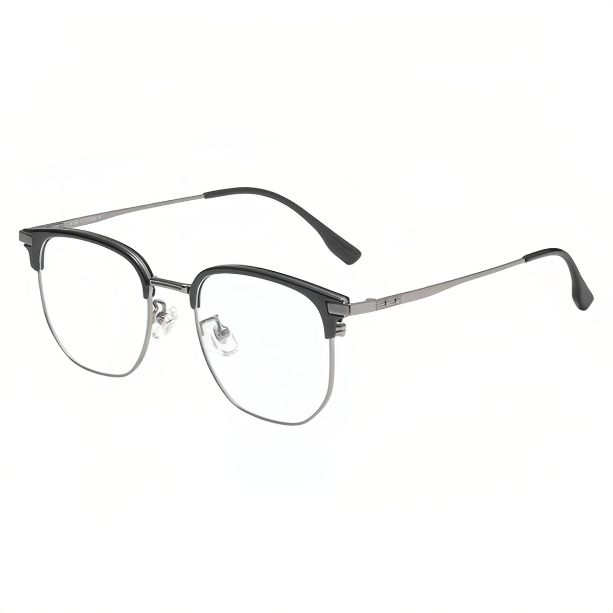 Black/Gunmetal round semi-rimless eyeglass frame, product view