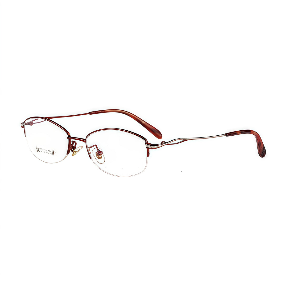 Burgundy women's vintage alloy semi-rimless glasses, retained 45-degree product detail