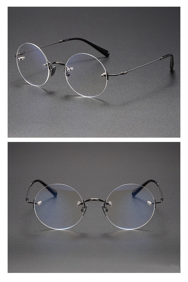 Silver unisex round pure titanium rimless glasses, product view