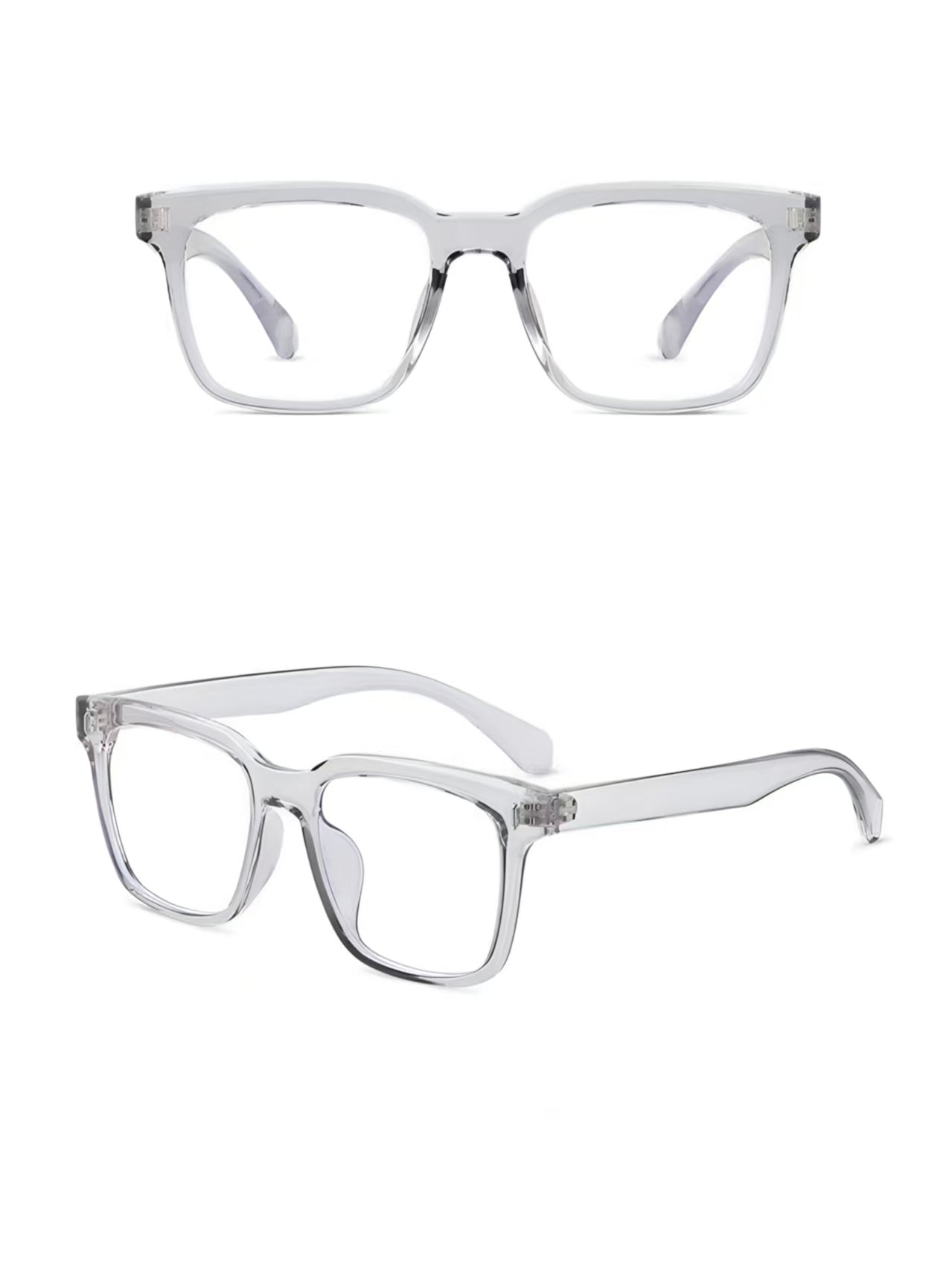 Crystal Gray TR90 square full-rim eyeglass frame, product views