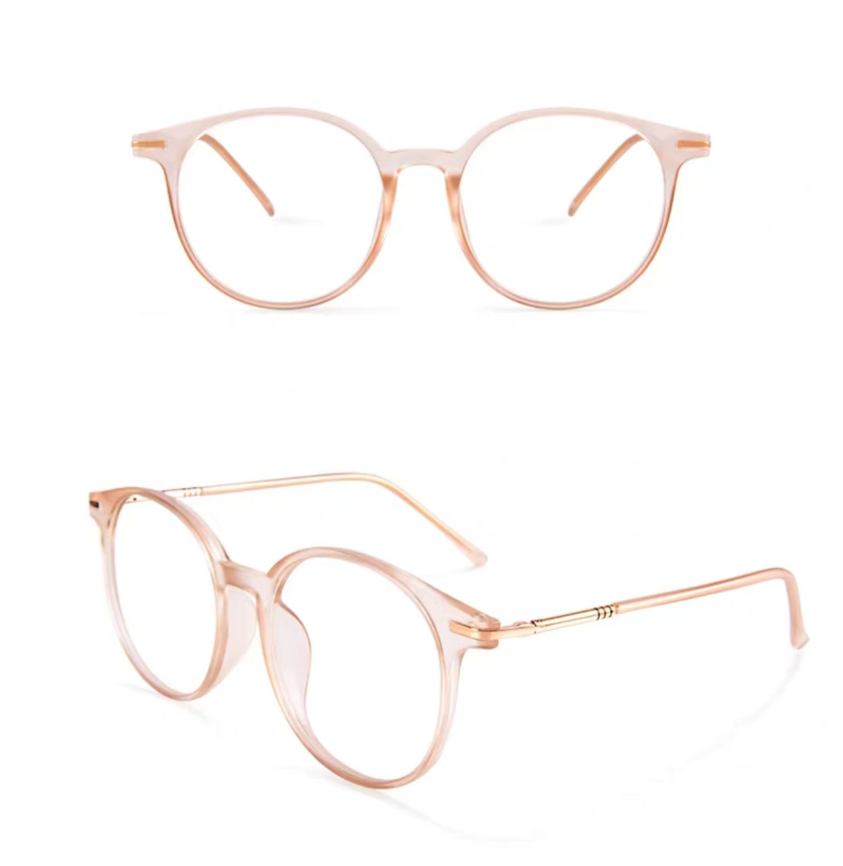 Latte Beige unisex TR90 round full-rim glasses, original front-and-45-degree composite detail