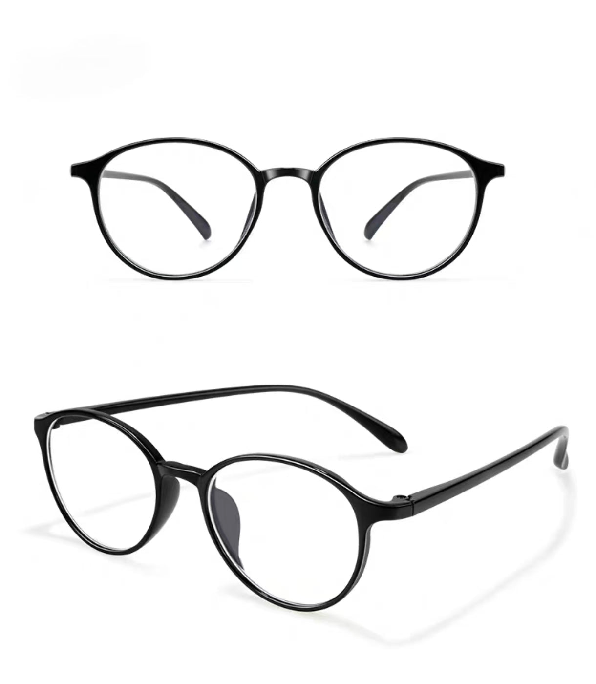 Glossy Black small oval full-rim eyeglass frame, product view