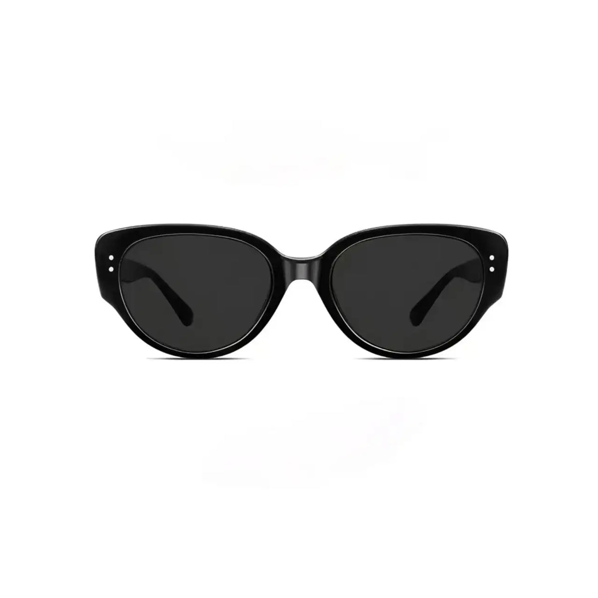 Unisex Matte Black full-rim narrow cat-eye sunglasses, straight-on product view