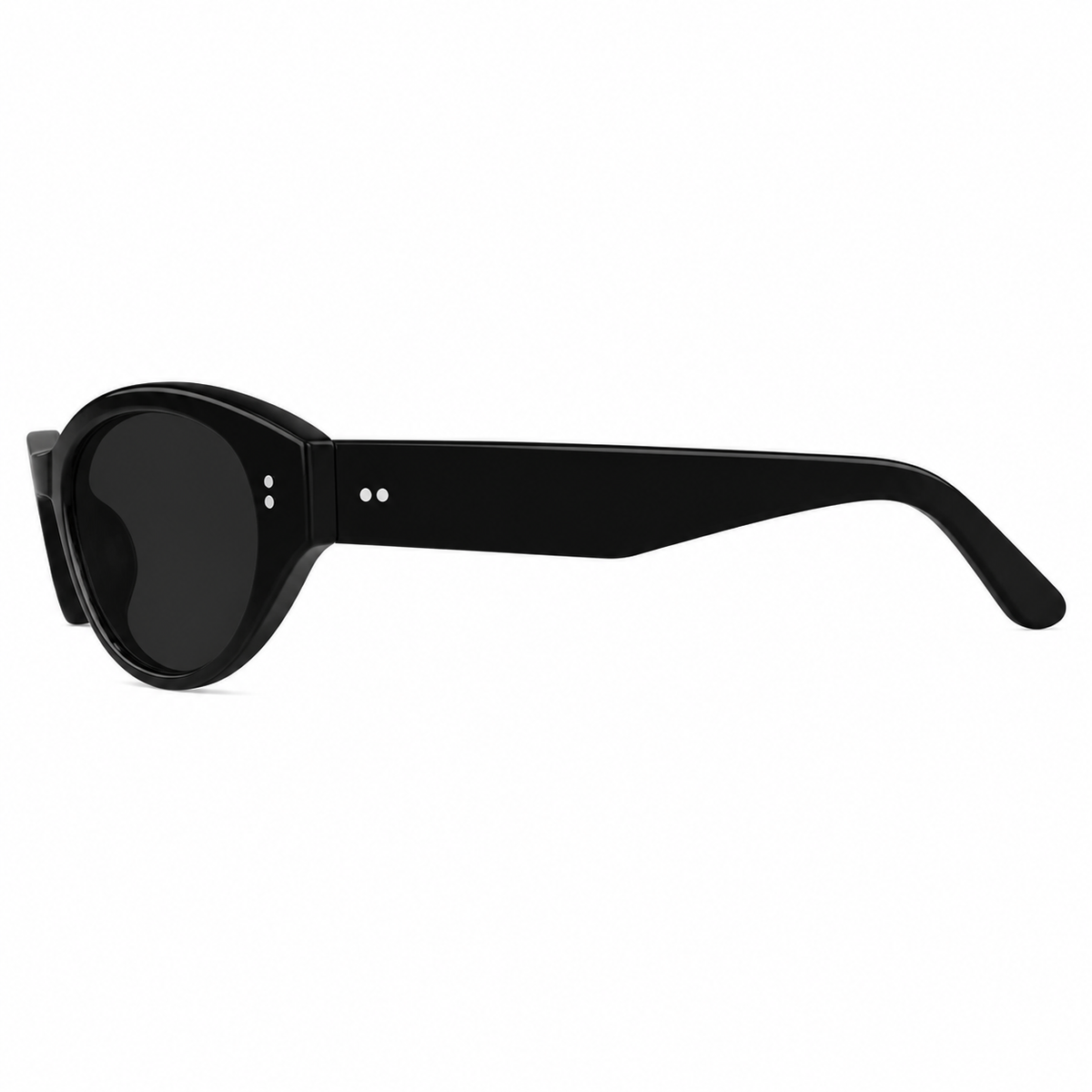 Women’s Black full-rim narrow cat-eye sunglasses, side-profile product view