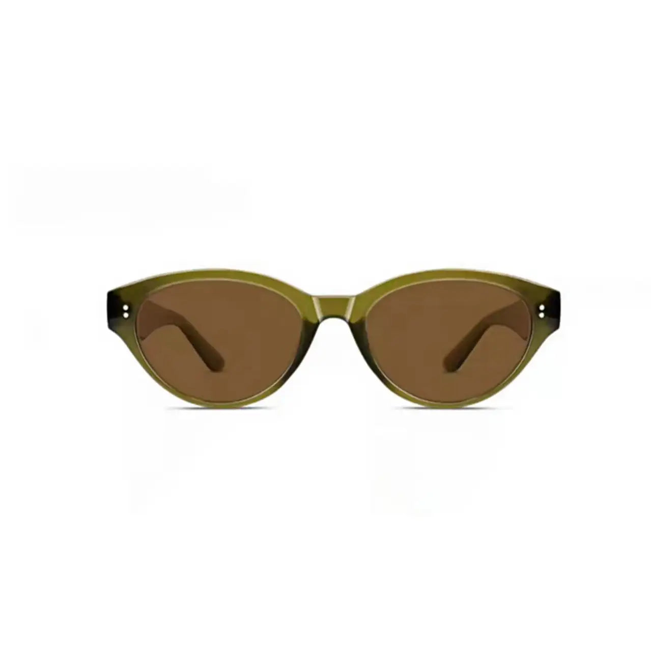 Women’s Olive Green full-rim narrow cat-eye sunglasses, straight-on product view