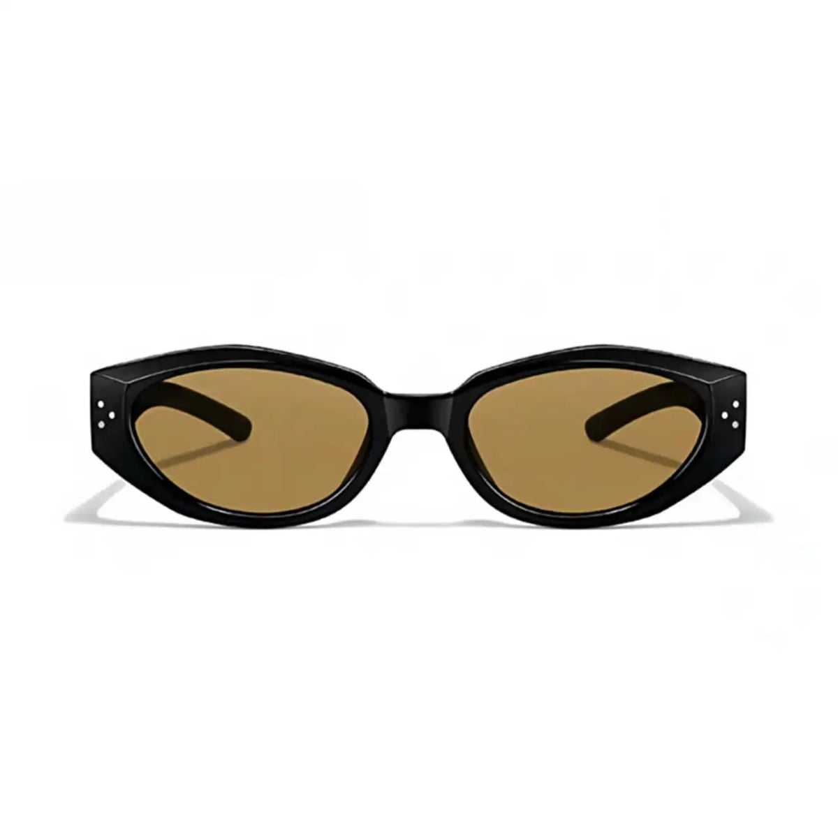 Women’s Amber Brown full-rim small cat-eye sunglasses, straight-on product view
