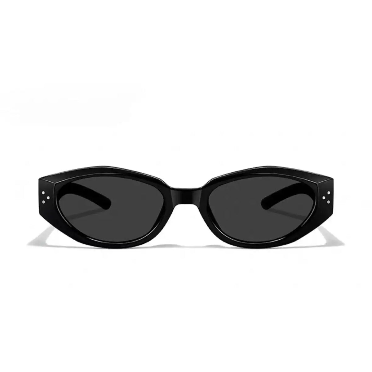Women’s Black full-rim small cat-eye sunglasses, straight-on product view