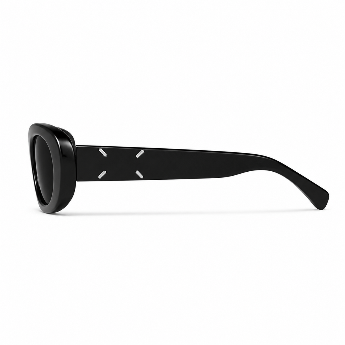 Women’s Black full-rim narrow cat-eye sunglasses, side-profile product view