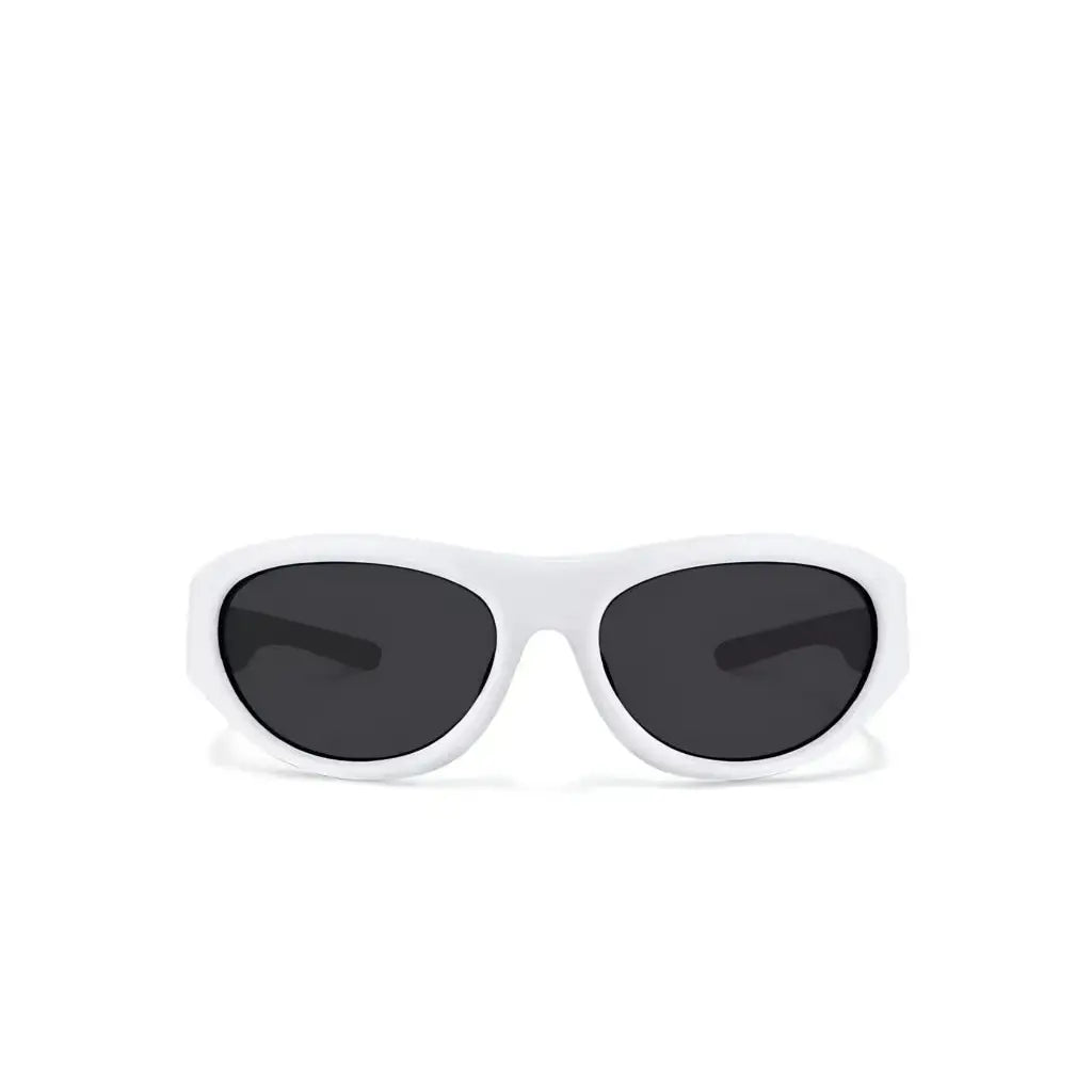 Women’s White full-rim wraparound shield sunglasses, straight-on product view