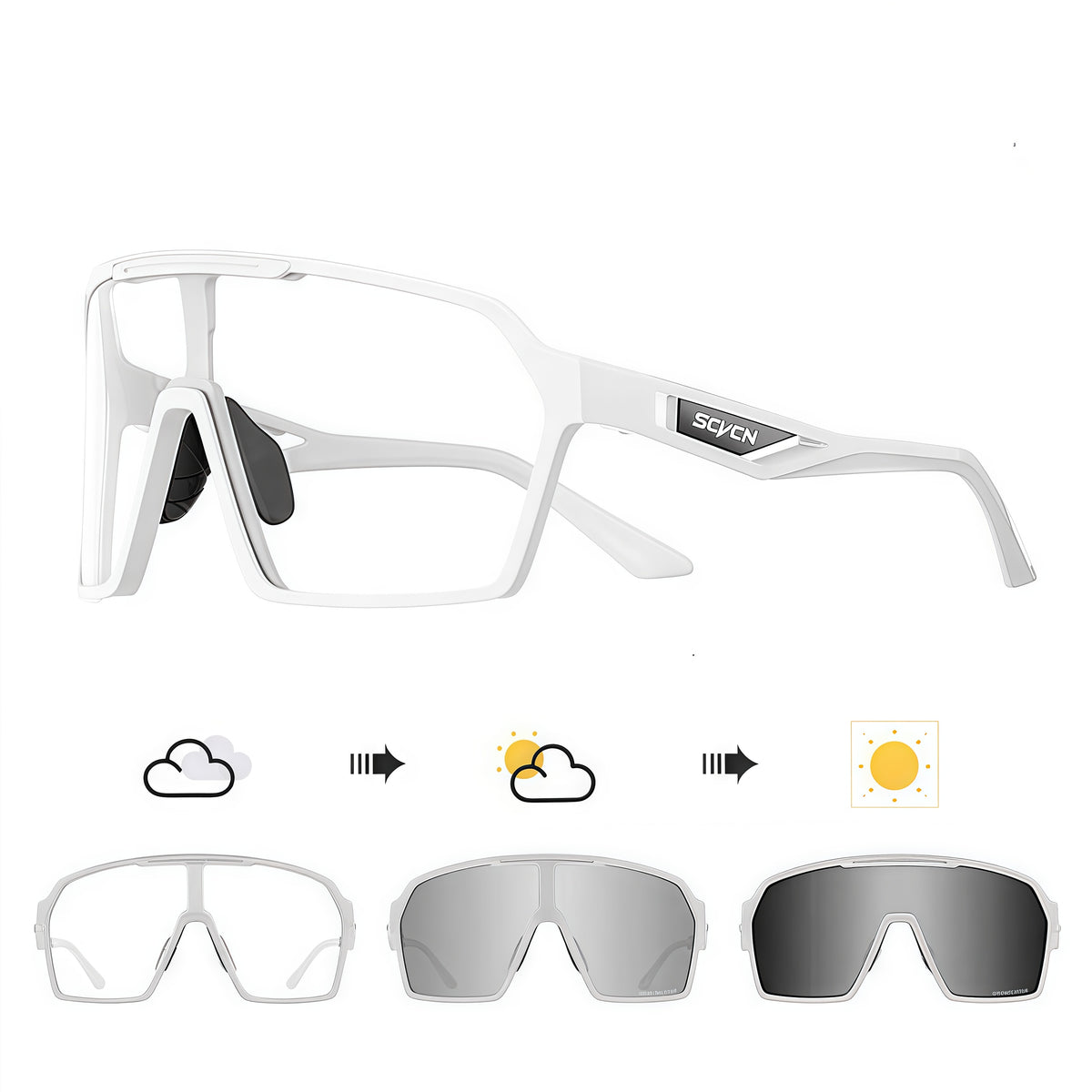 Matte White Frame/Photochromic Grey Lens unisex tr90 rectangle sunglasses, detail-01 view