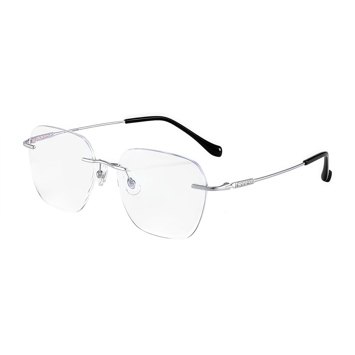Silver women's pure titanium rimless deep soft-square eyeglass frames, product view