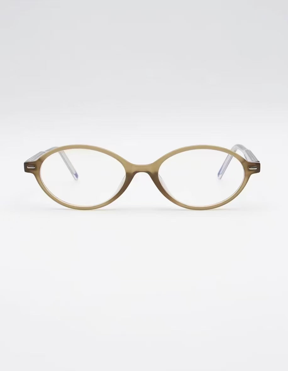 Nude Beige acetate oval full-rim glasses, front product view