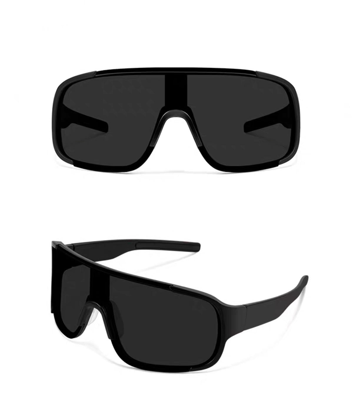 Black Frame/Black Grey Lens unisex polycarbonate wraparound rectangle sunglasses, detail-01 view