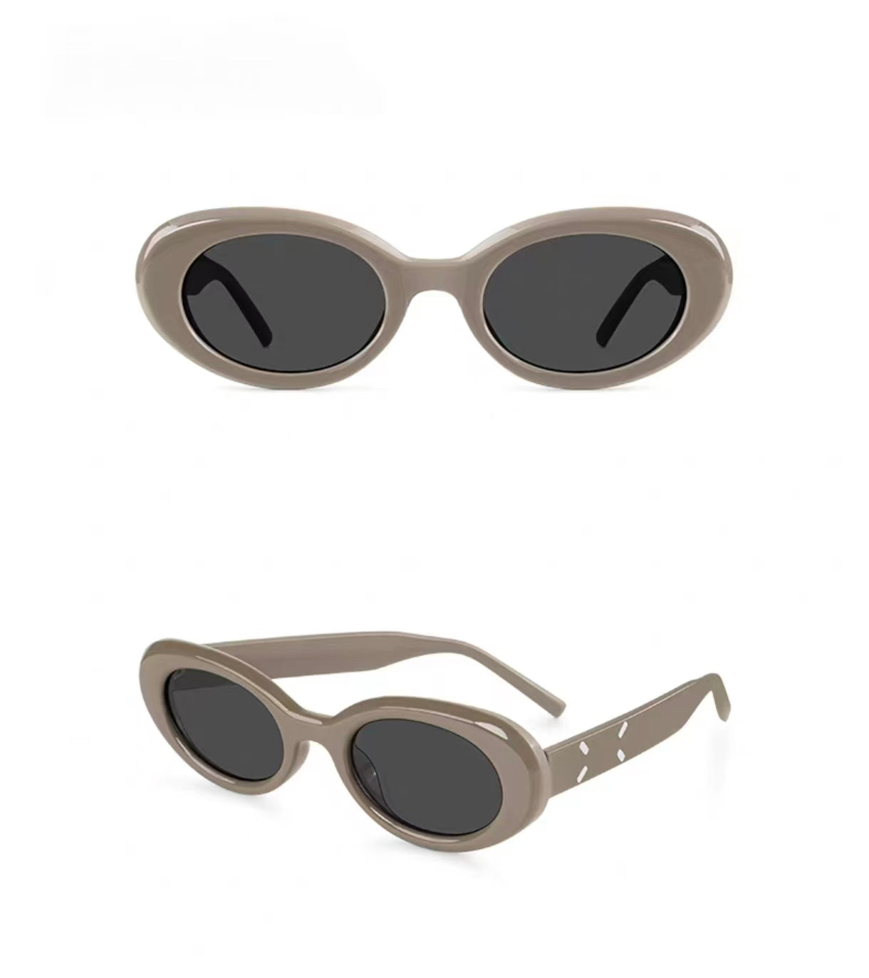 Mocha Brown full-rim oval polycarbonate sunglasses, front and three-quarter views