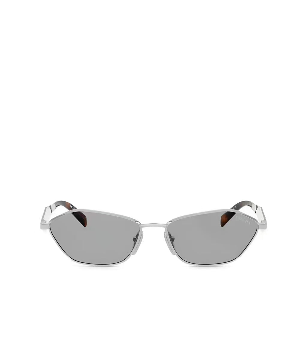 Silver unisex metal geometric sunglasses, front view