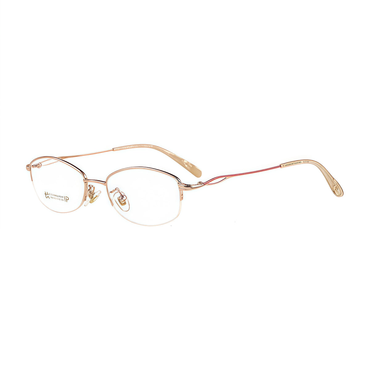Rose Gold women's vintage alloy semi-rimless glasses, retained 45-degree product detail