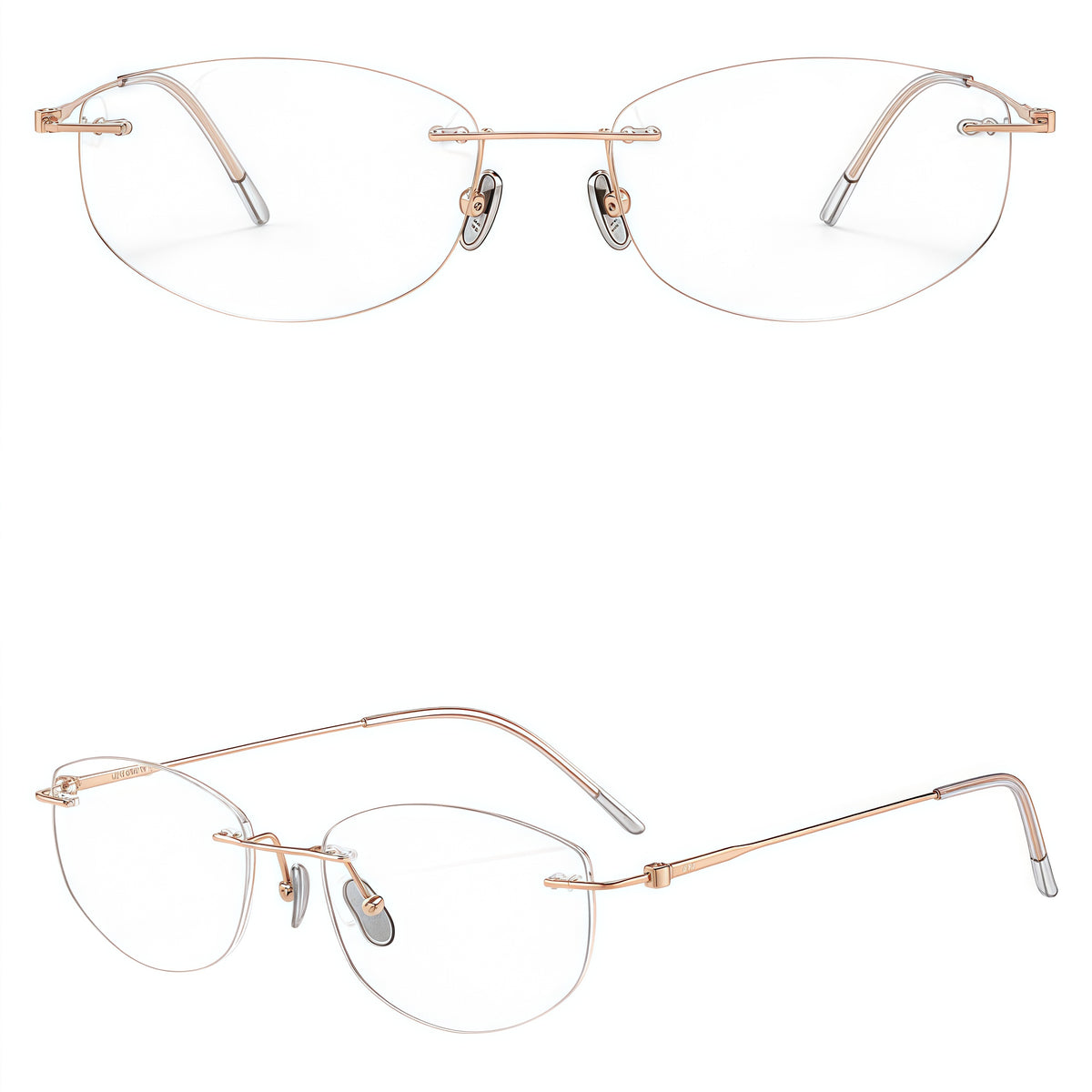 Rose Gold women's pure titanium butterfly rimless eyeglass frames, product views