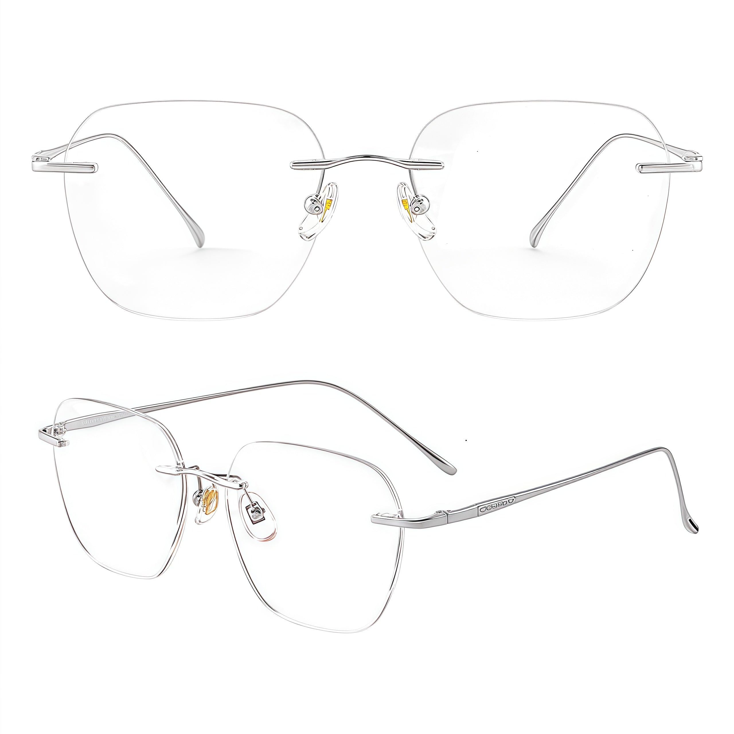 Silver front and 45-degree product views of Minimalist Versatile Rimless Eyeglasses