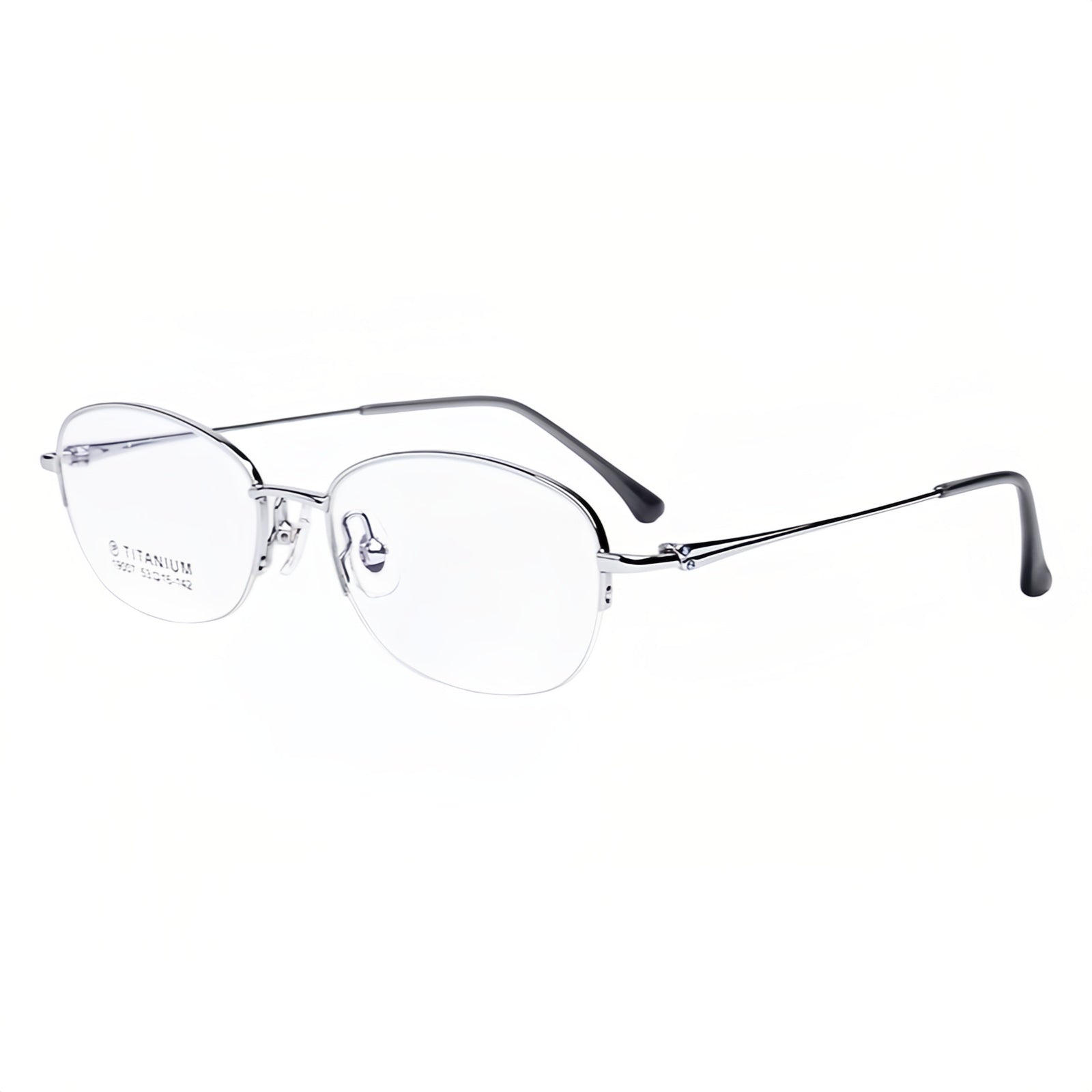 Silver women's stylish pure-titanium semi-rimless glasses, original 45-degree detail
