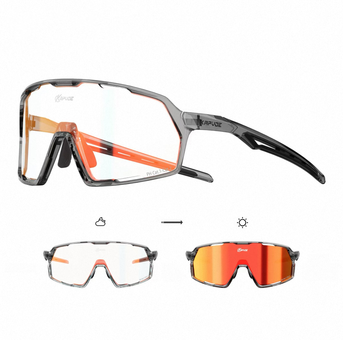 Crystal Clear Frame/Photochromic Red Lens 45-degree product view of Protective Windproof Outdoor Sports Glasses