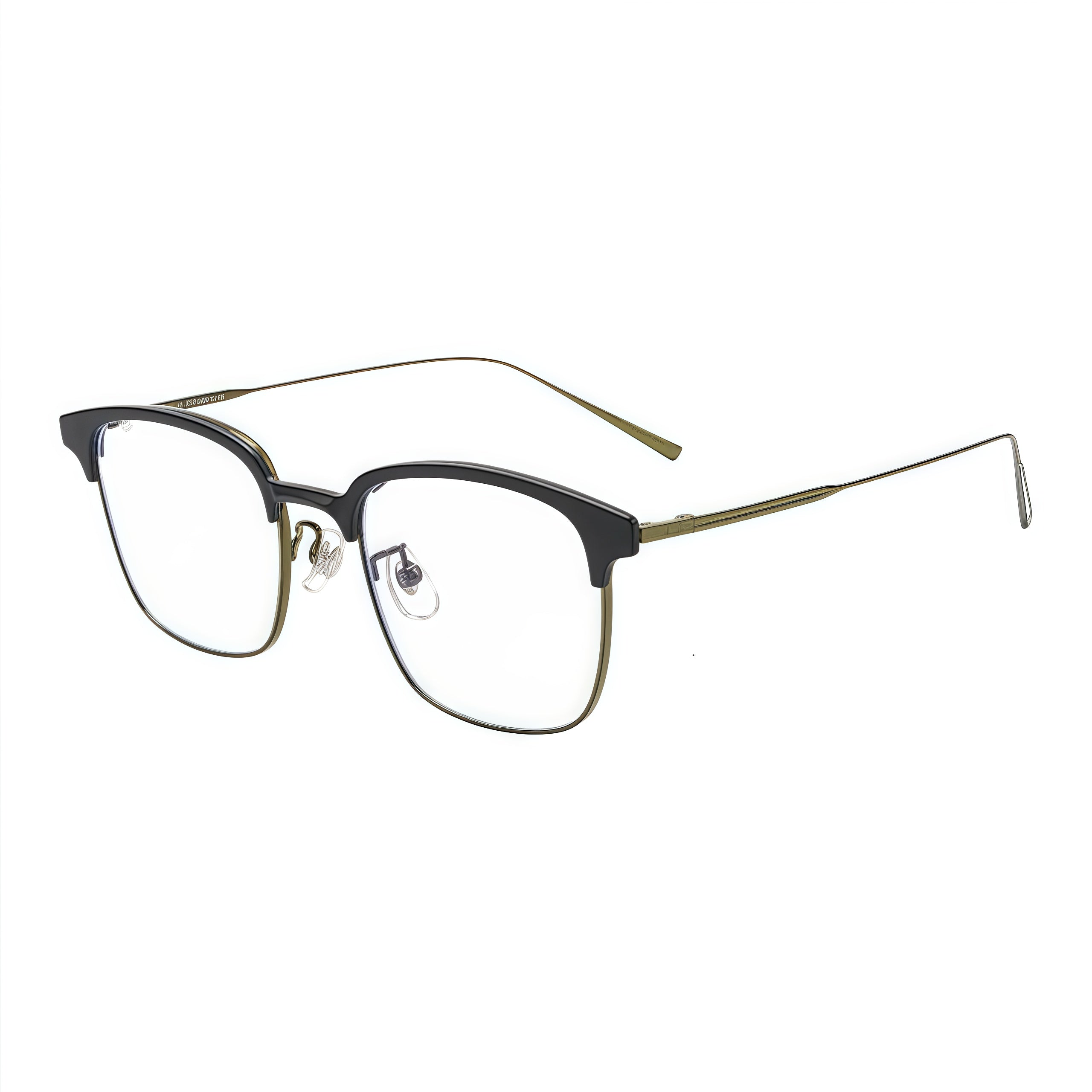 Matte Black and Green classic semi-rimless glasses, 45-degree product view