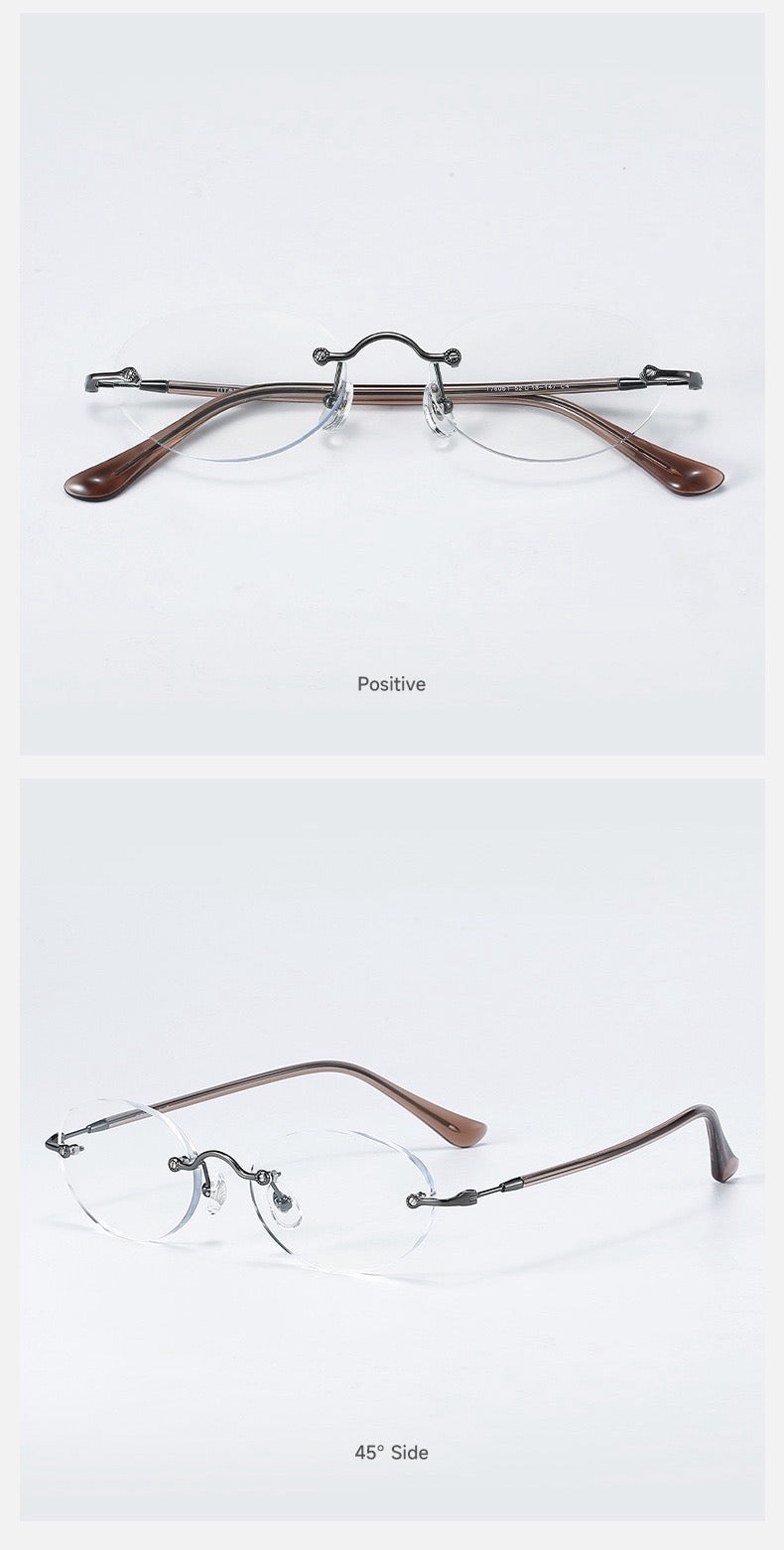 Crystal Grey/Silver unisex rectangular titanium rimless glasses, product view