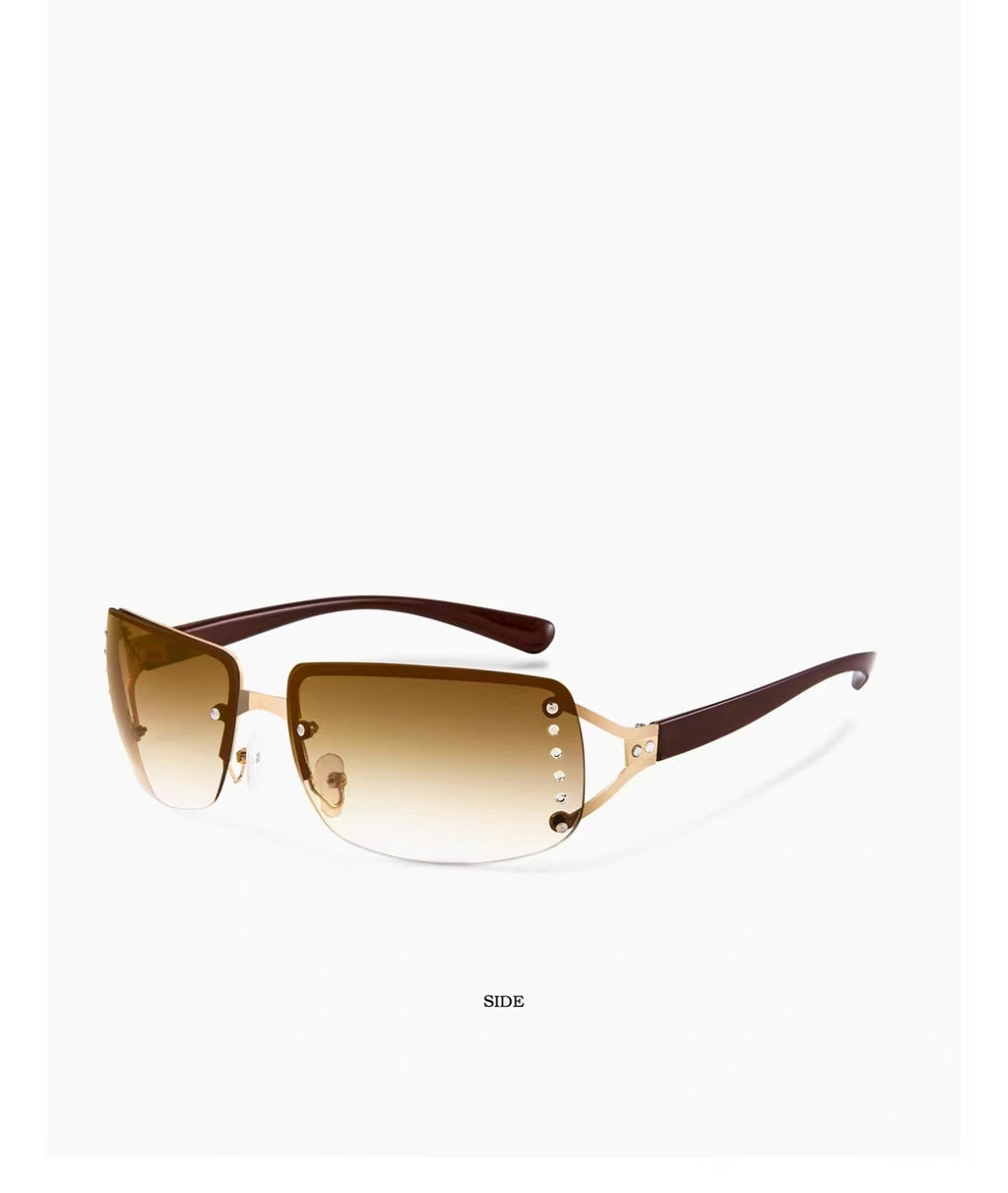 Y2K Vintage Women’s Rimless Rhinestone Trendy Sunglasses