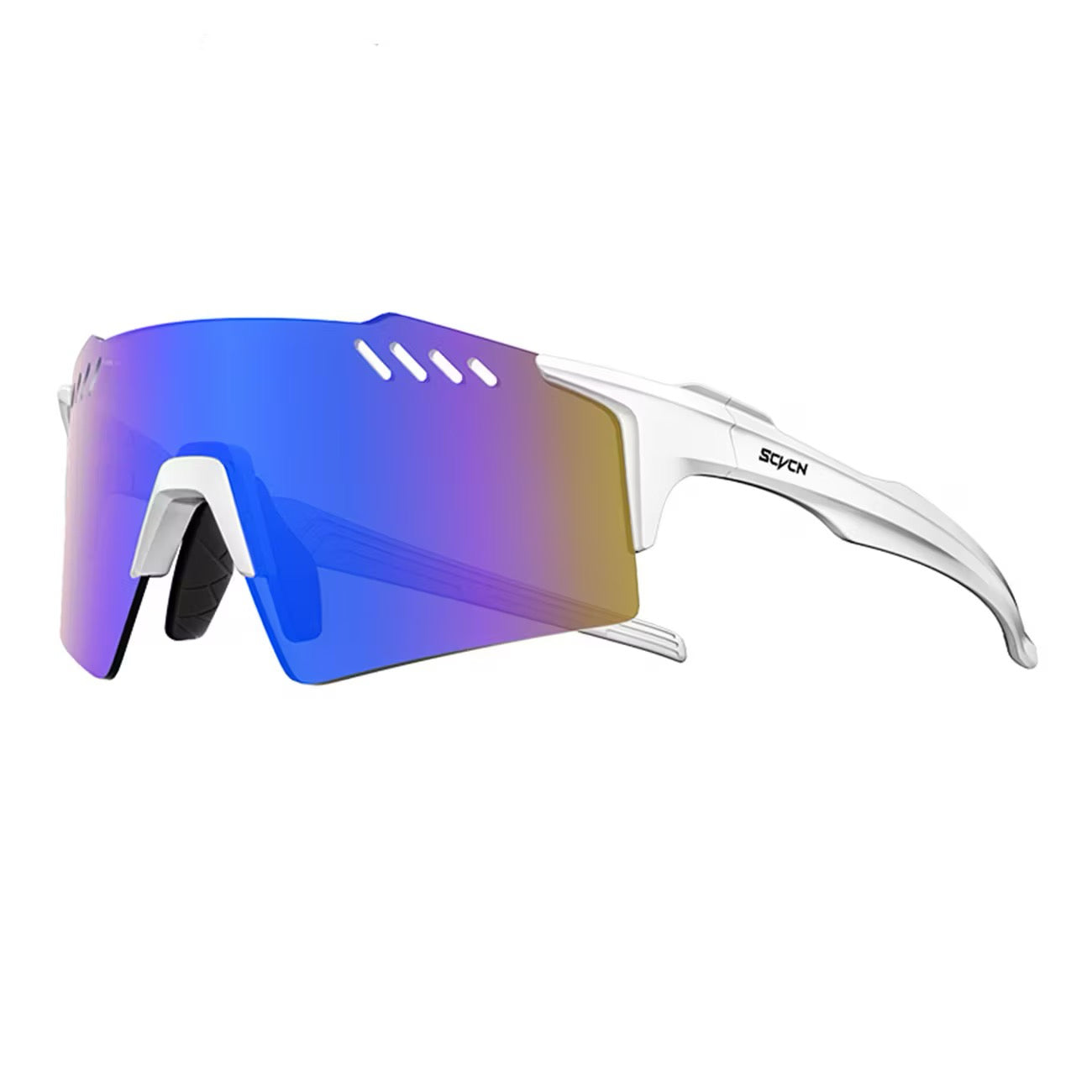 White Frame/Blue Mirror Lens 45-degree product view of Protective Windproof Sports Sunglasses