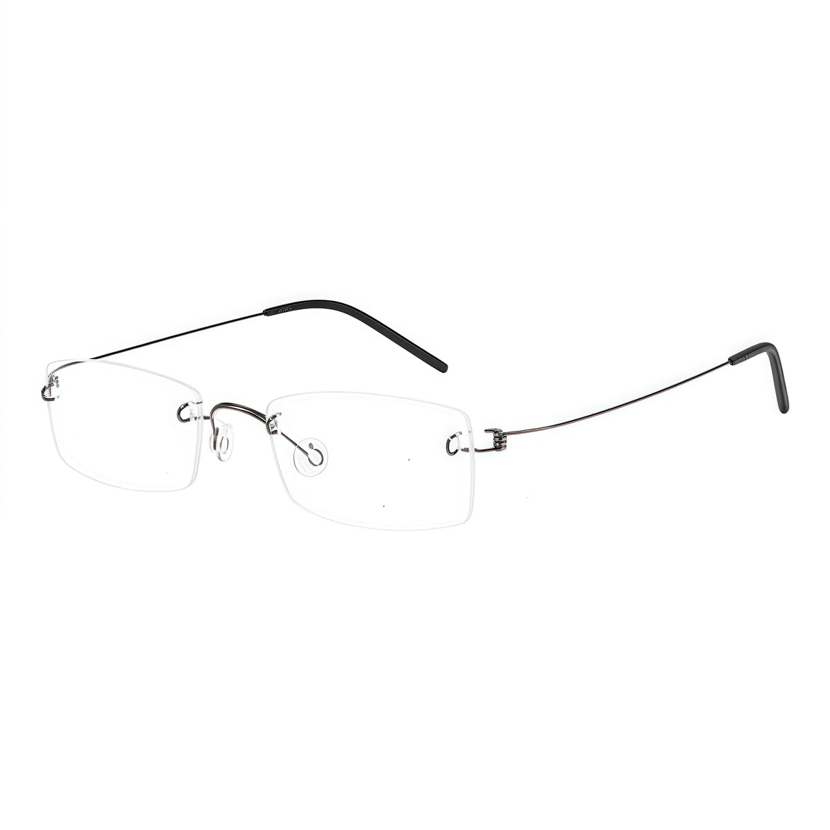 Gunmetal unisex pure-titanium rimless arched-bridge glasses, 45-degree product view