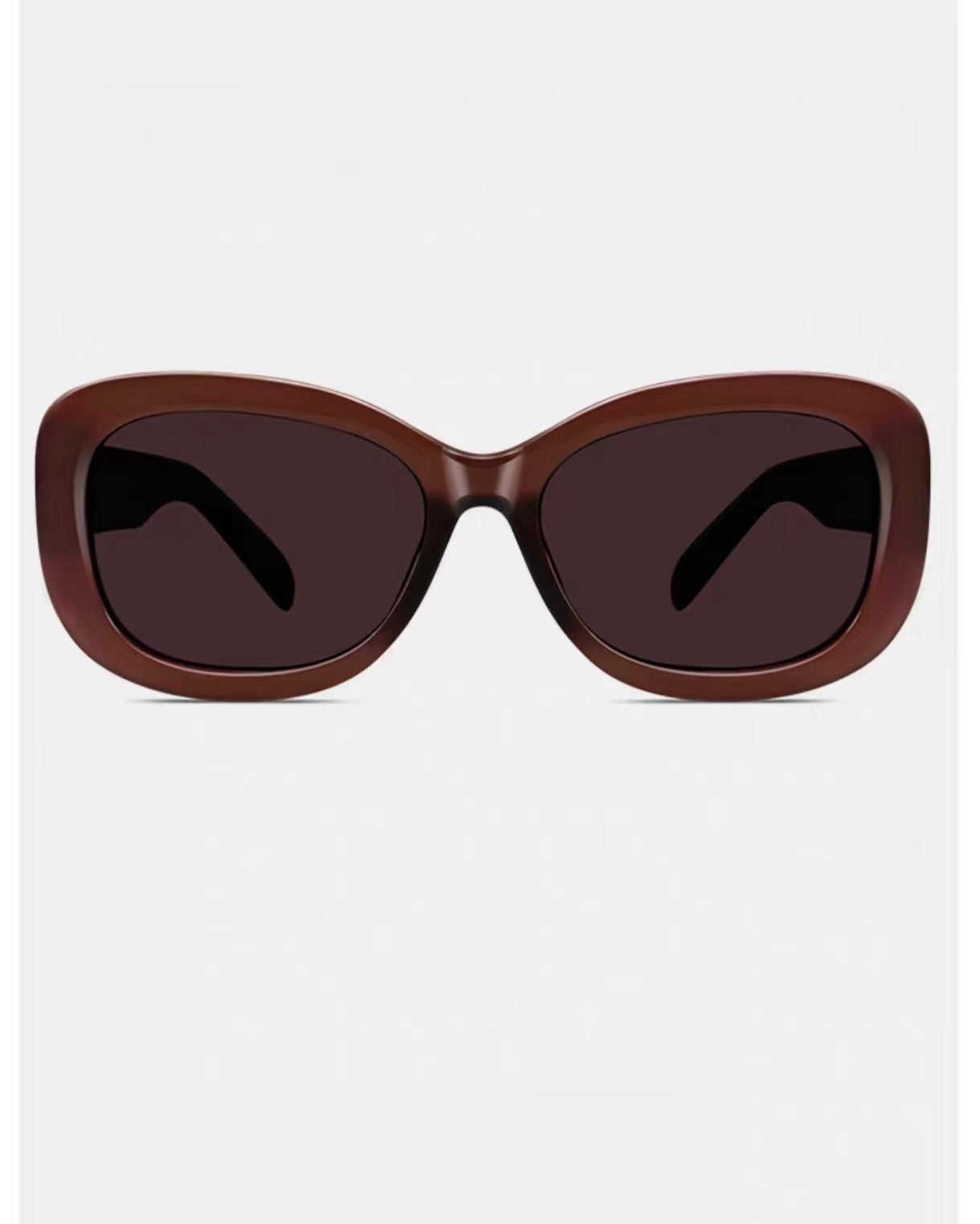 Mocha Brown full-rim oversized cat-eye tr90 sunglasses, front and three-quarter views