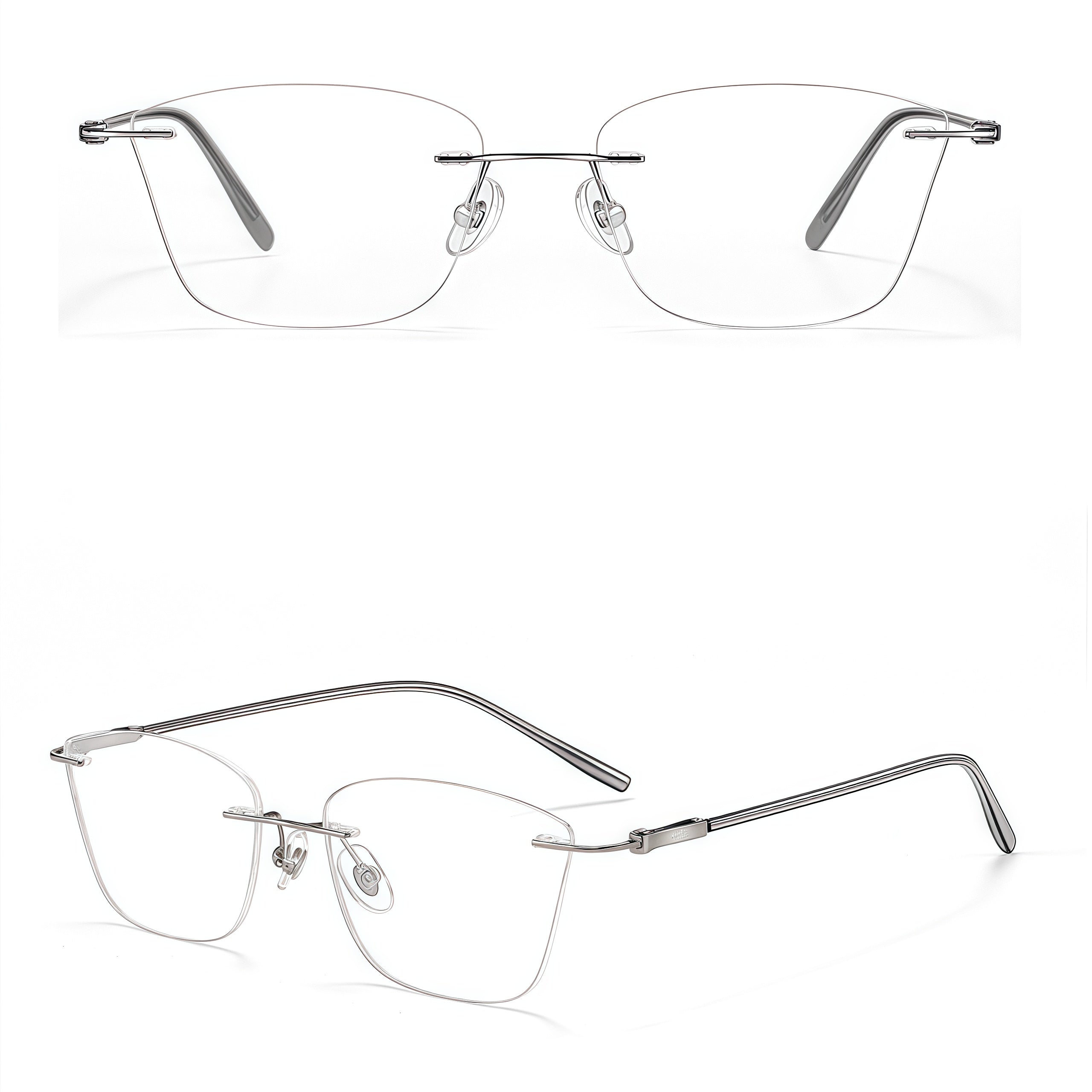Rose Gold women's square pure titanium rimless glasses, product view