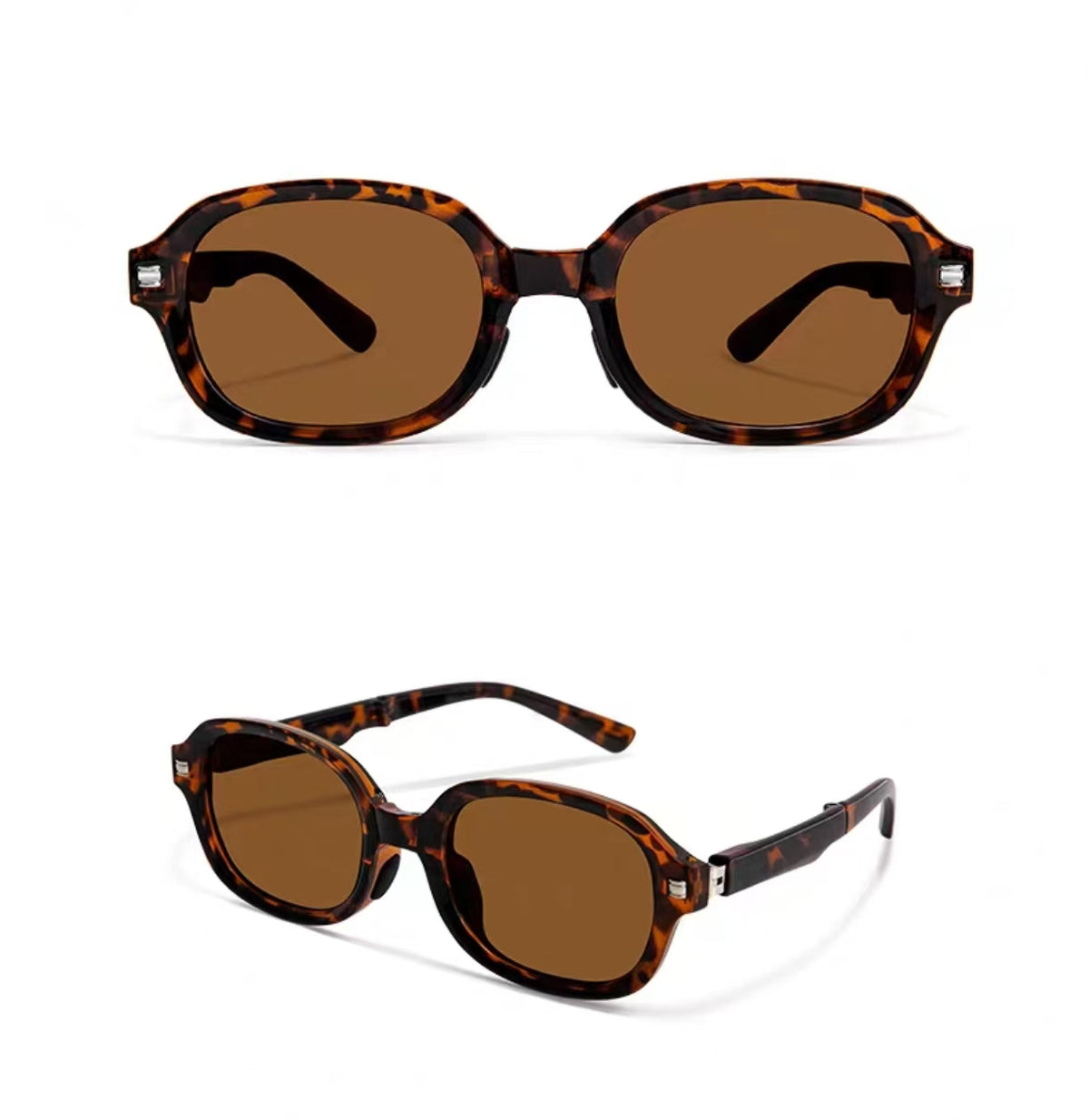 Tortoise Shell full-rim soft-square polycarbonate sunglasses, front and three-quarter views
