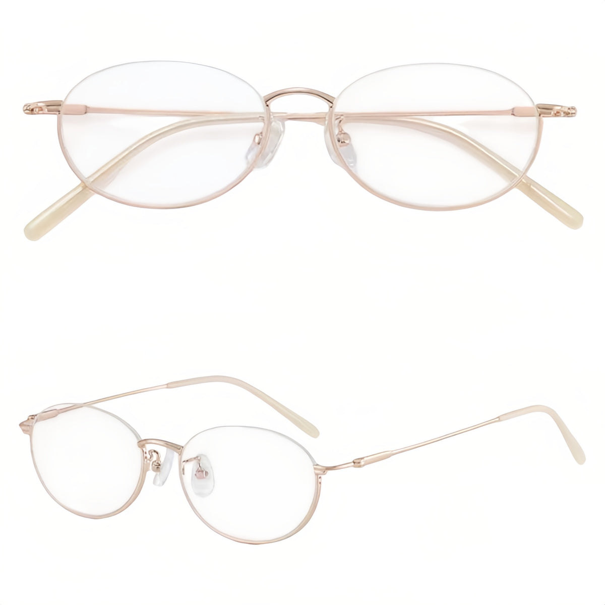 Rose Gold front and 45-degree product views of Stylish Refined Vintage Semi-Rimmed Eyeglasses
